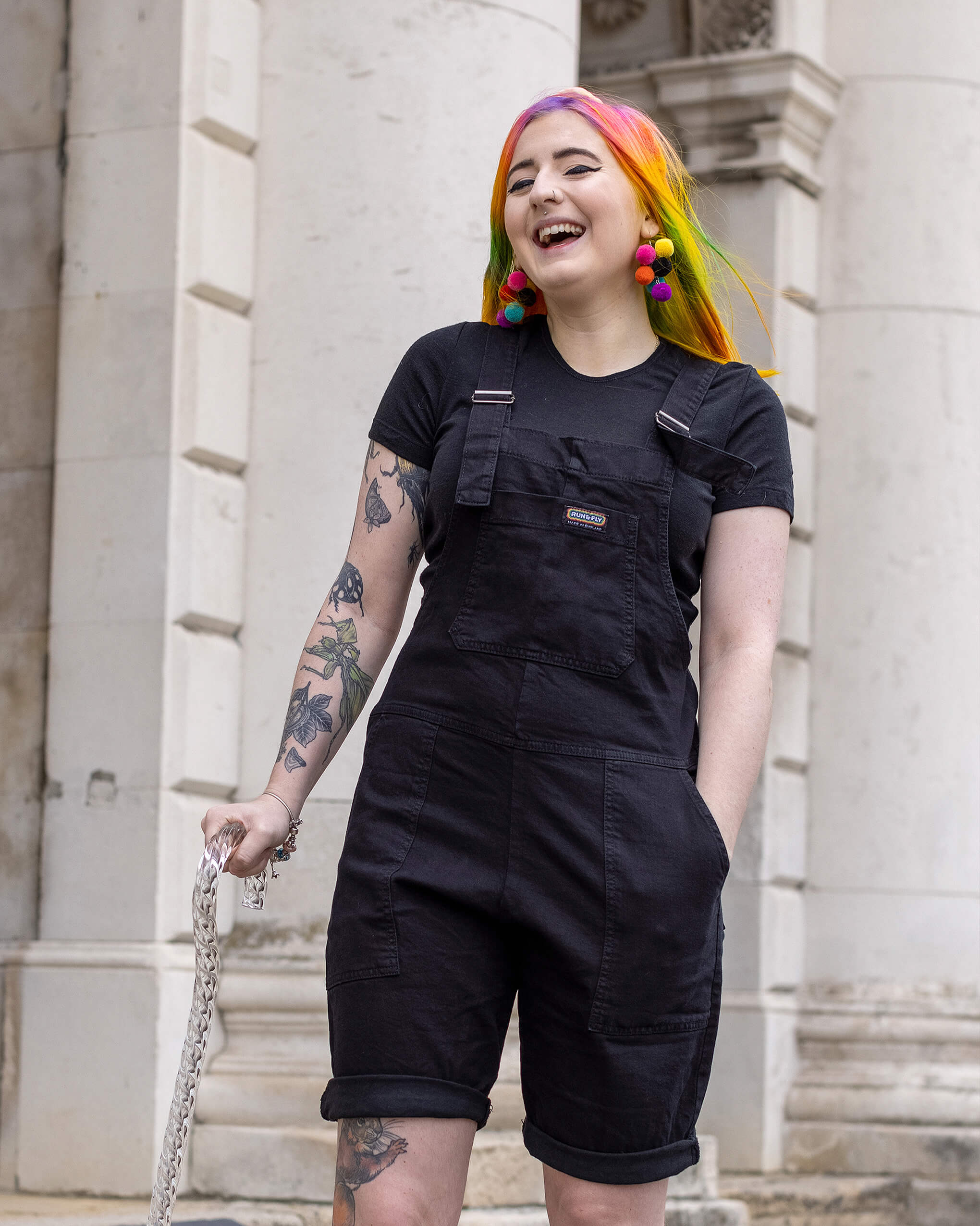 Black Denim Stretch Dungaree Shorts - Image 5