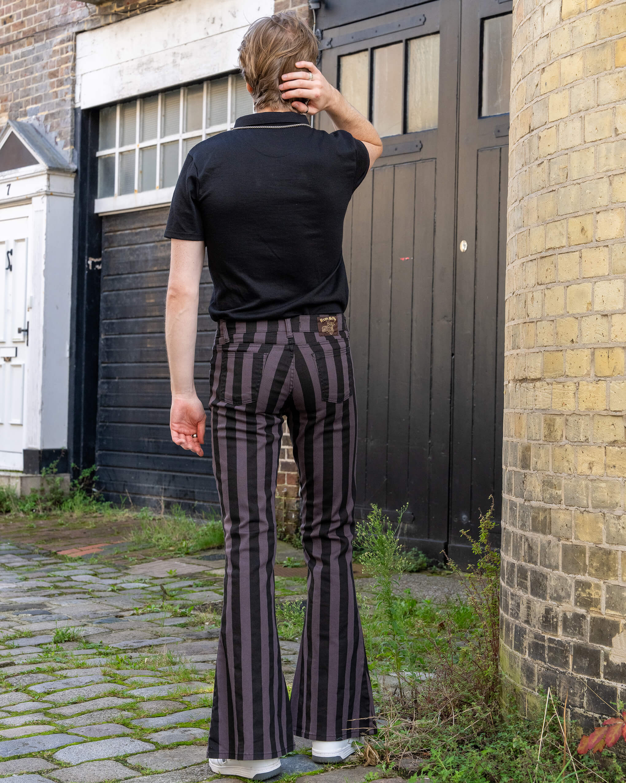 Black & Grey Striped Bell Bottom Stretch Super Flares - Image 4