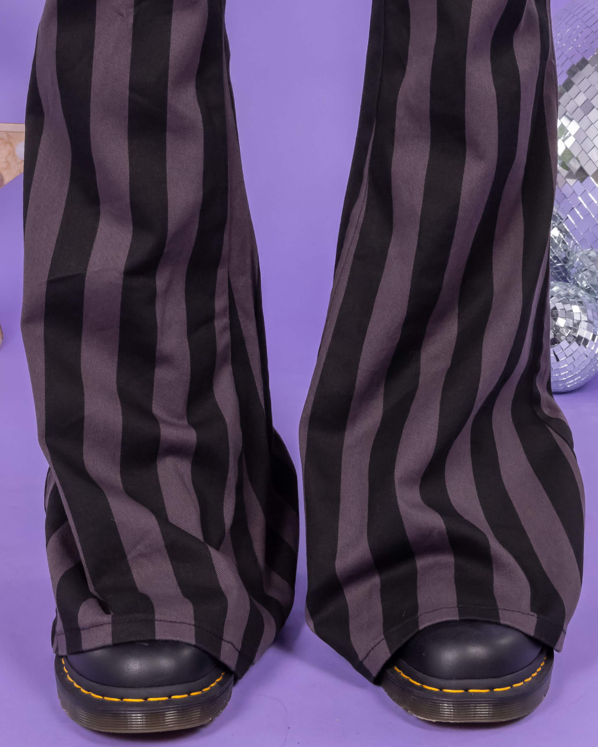 Black & Grey Striped Bell Bottom Stretch Super Flares - Image 5
