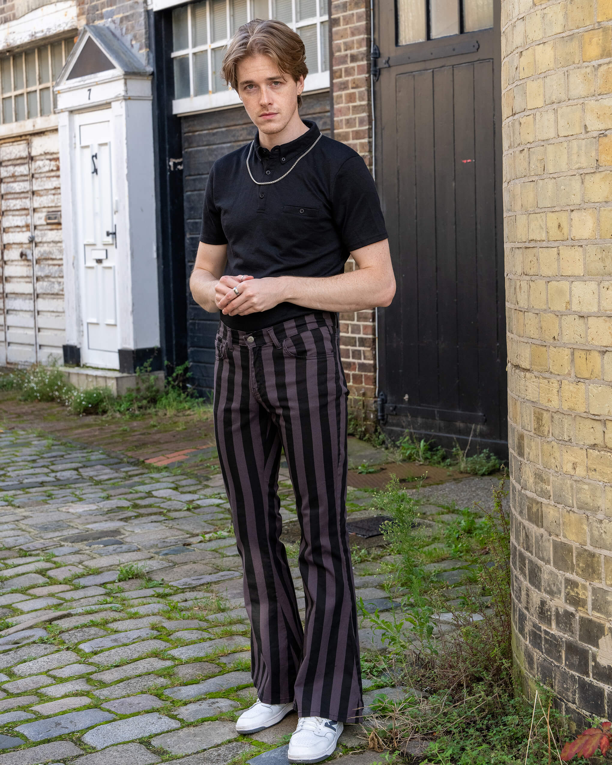 Black & Grey Striped Bell Bottom Stretch Super Flares - Image 6