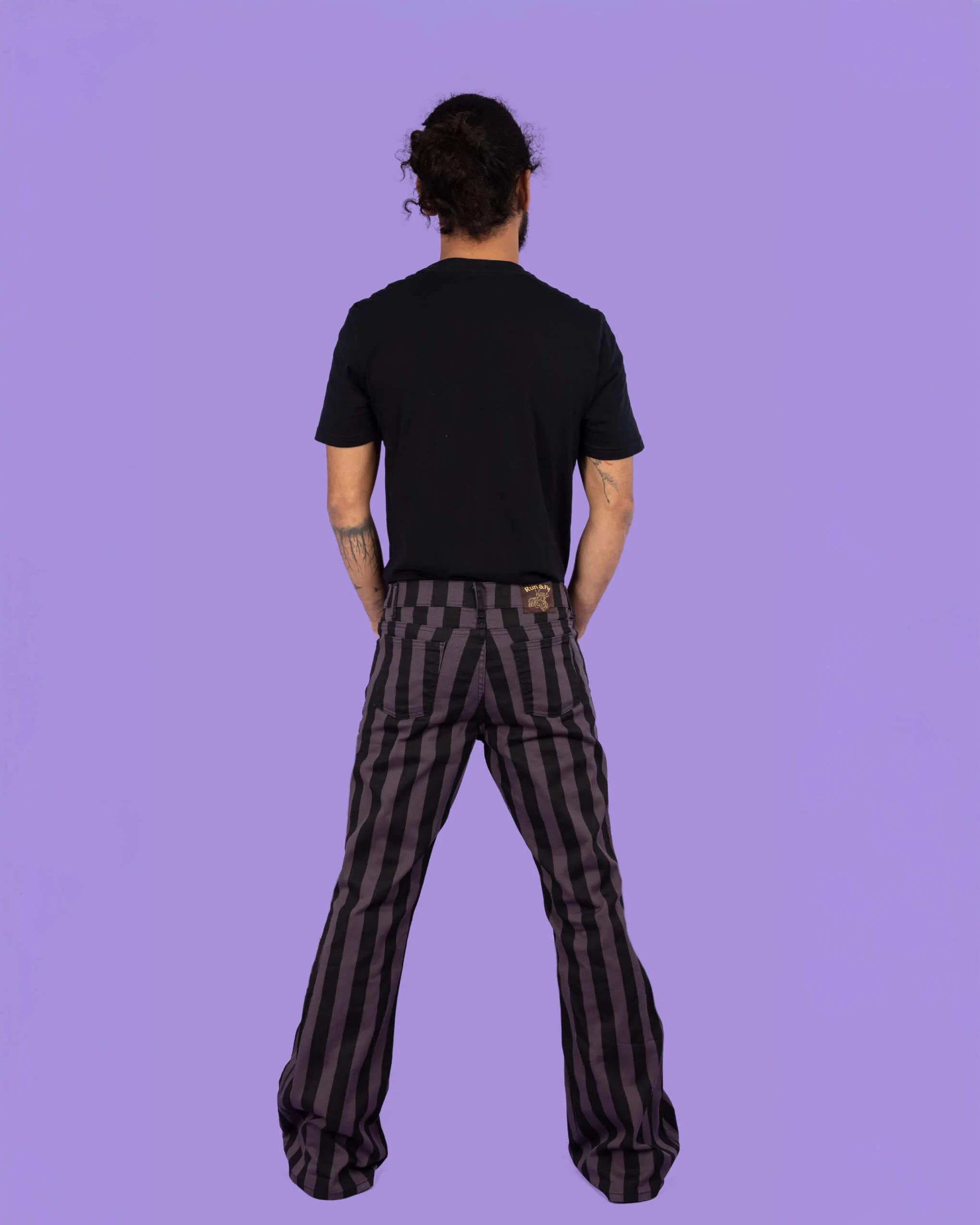 Black & Grey Striped Bell Bottom Stretch Super Flares - Image 9