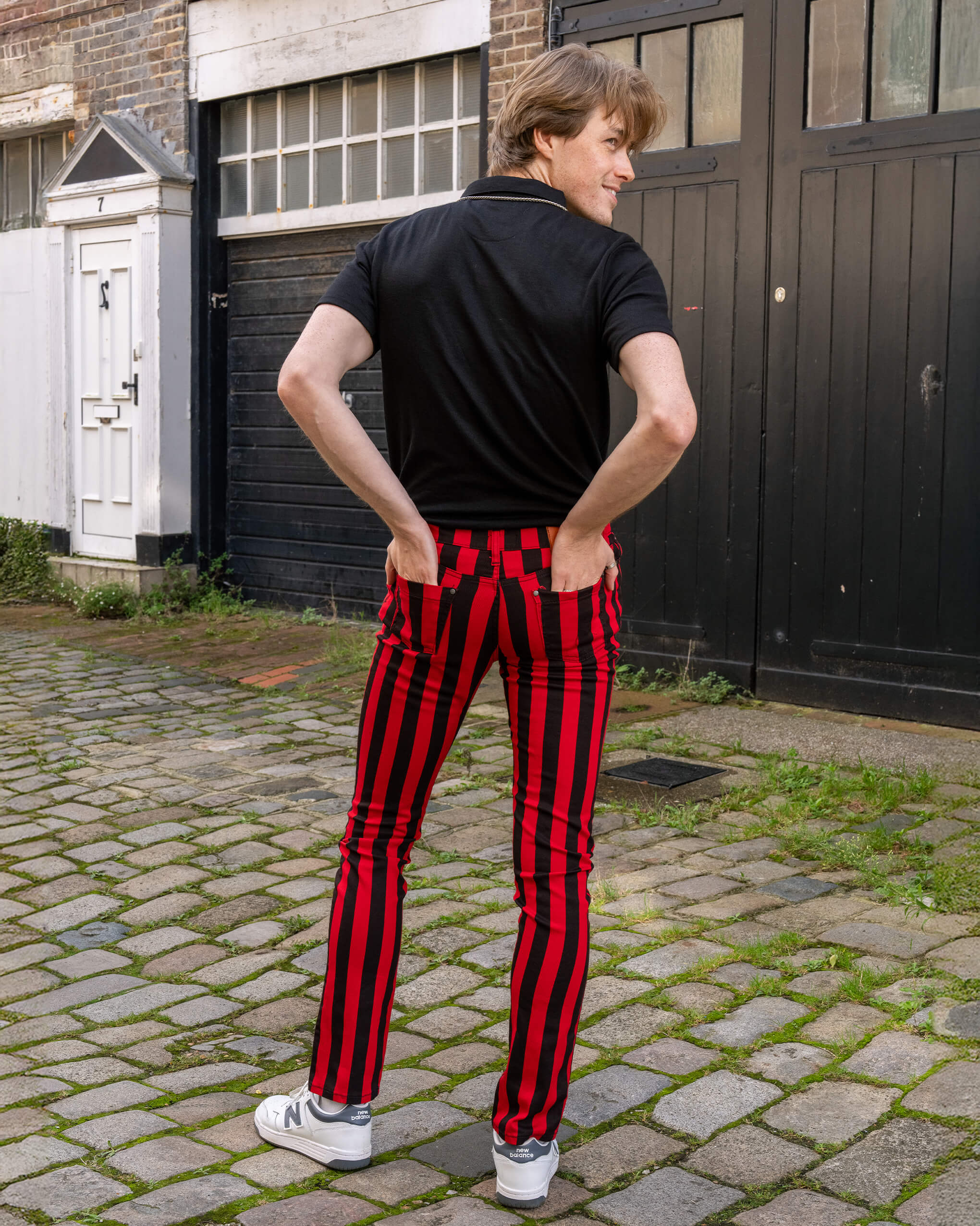 Black & Red 1" Striped Mid Rise Stretch Skinny Jeans - Image 6