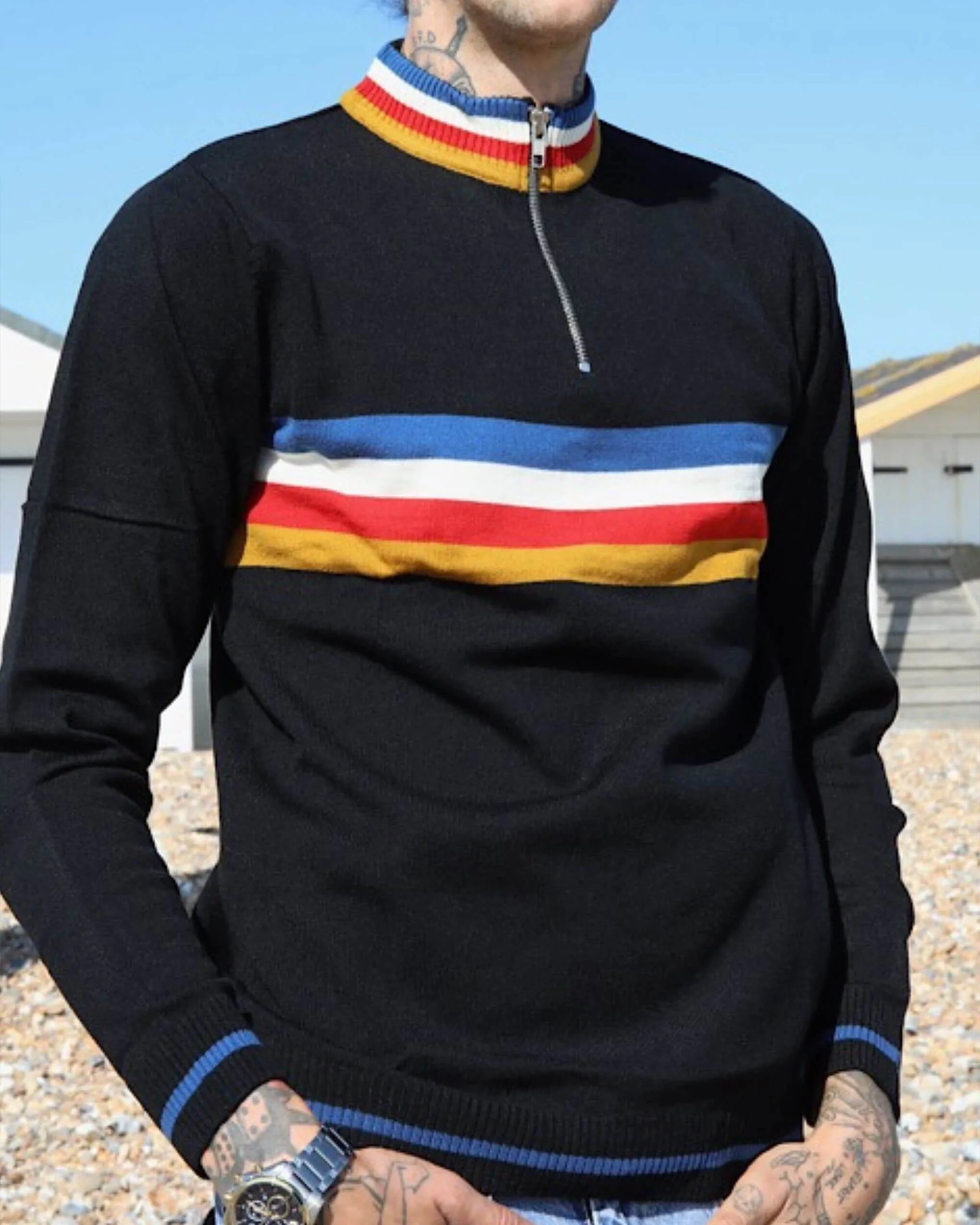 Black Retro Zip Neck Jumper - Image 3
