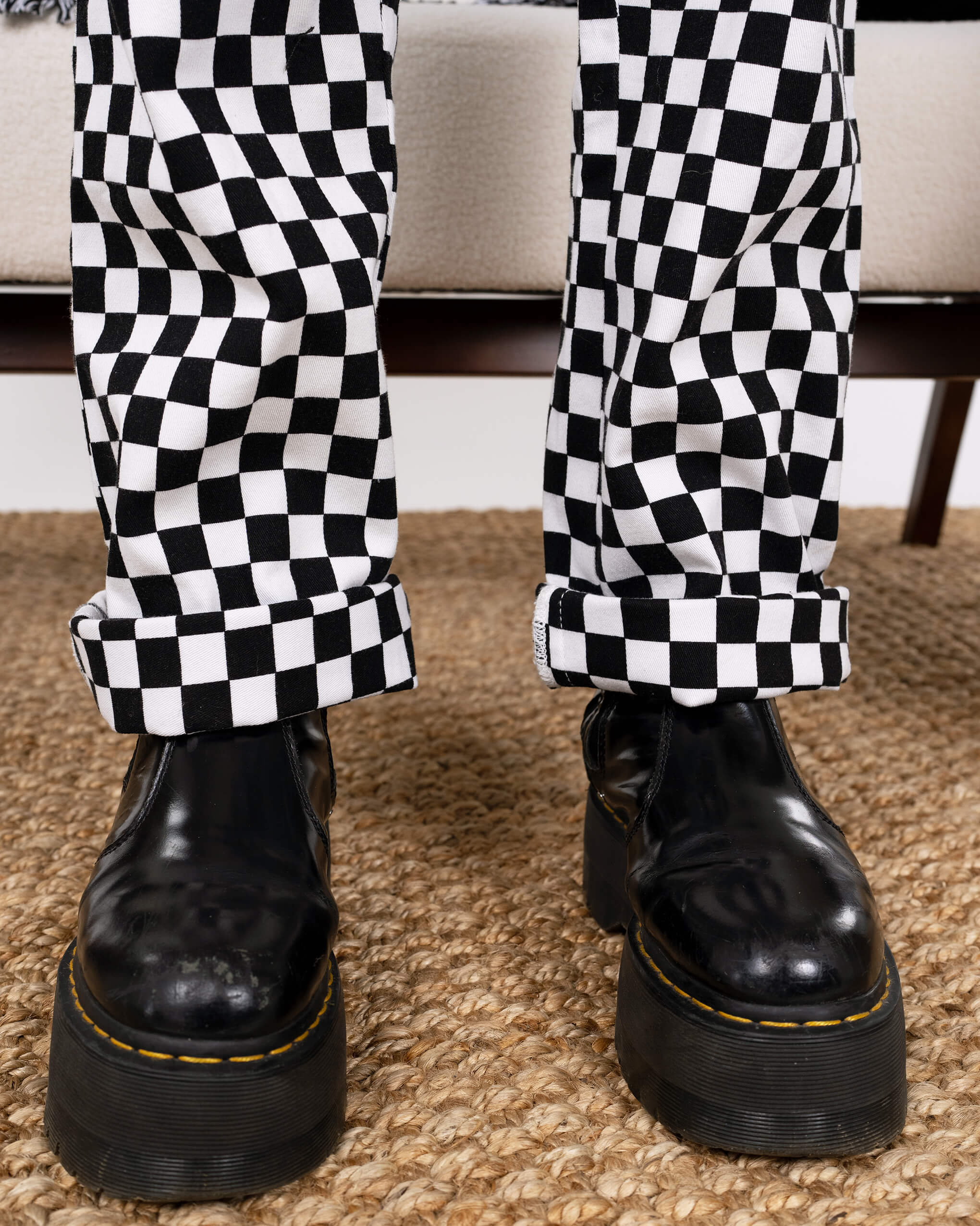 Black & White Checkerboard Stretch Twill Boiler Suit - Image 11