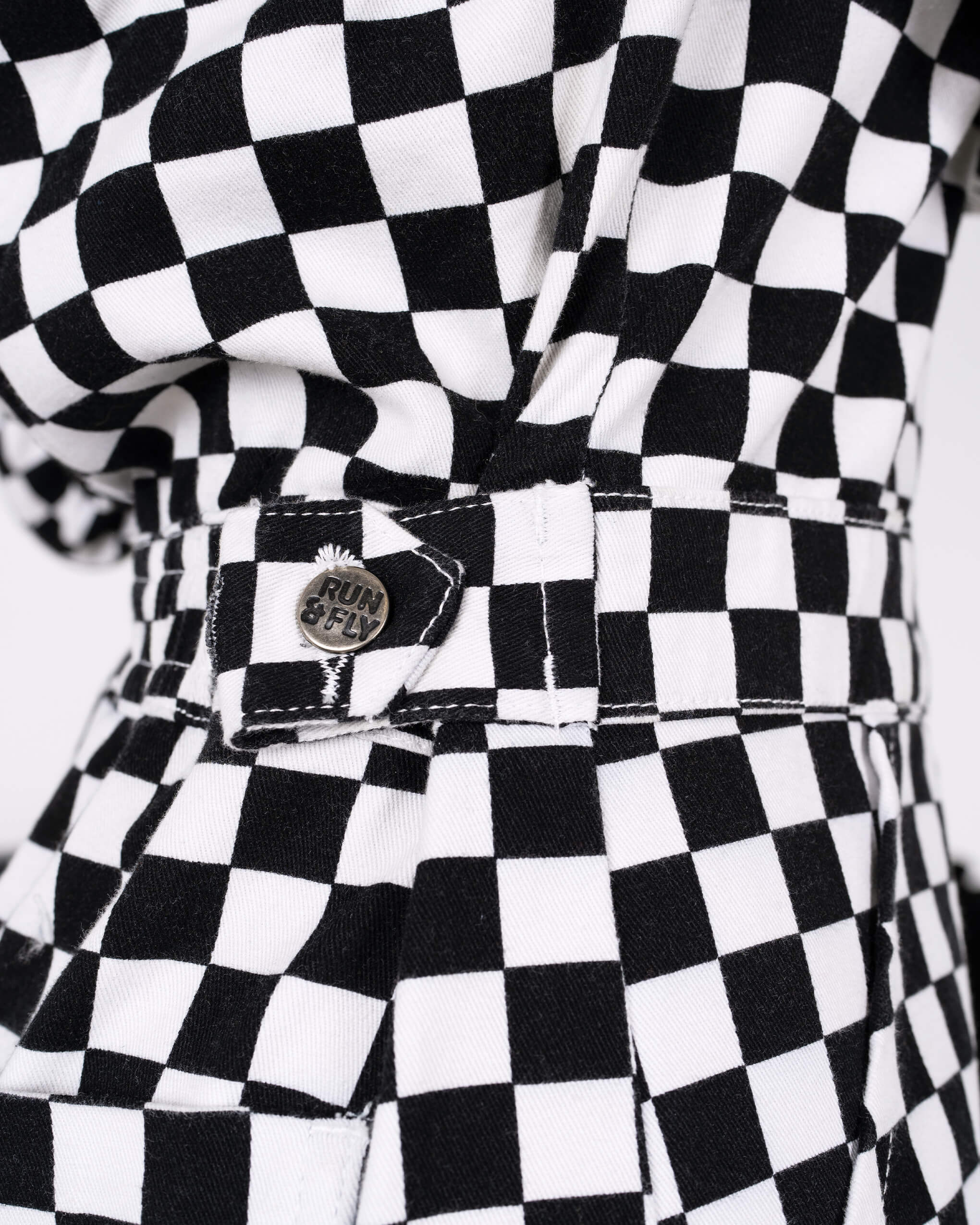 Black & White Checkerboard Stretch Twill Boiler Suit - Image 6