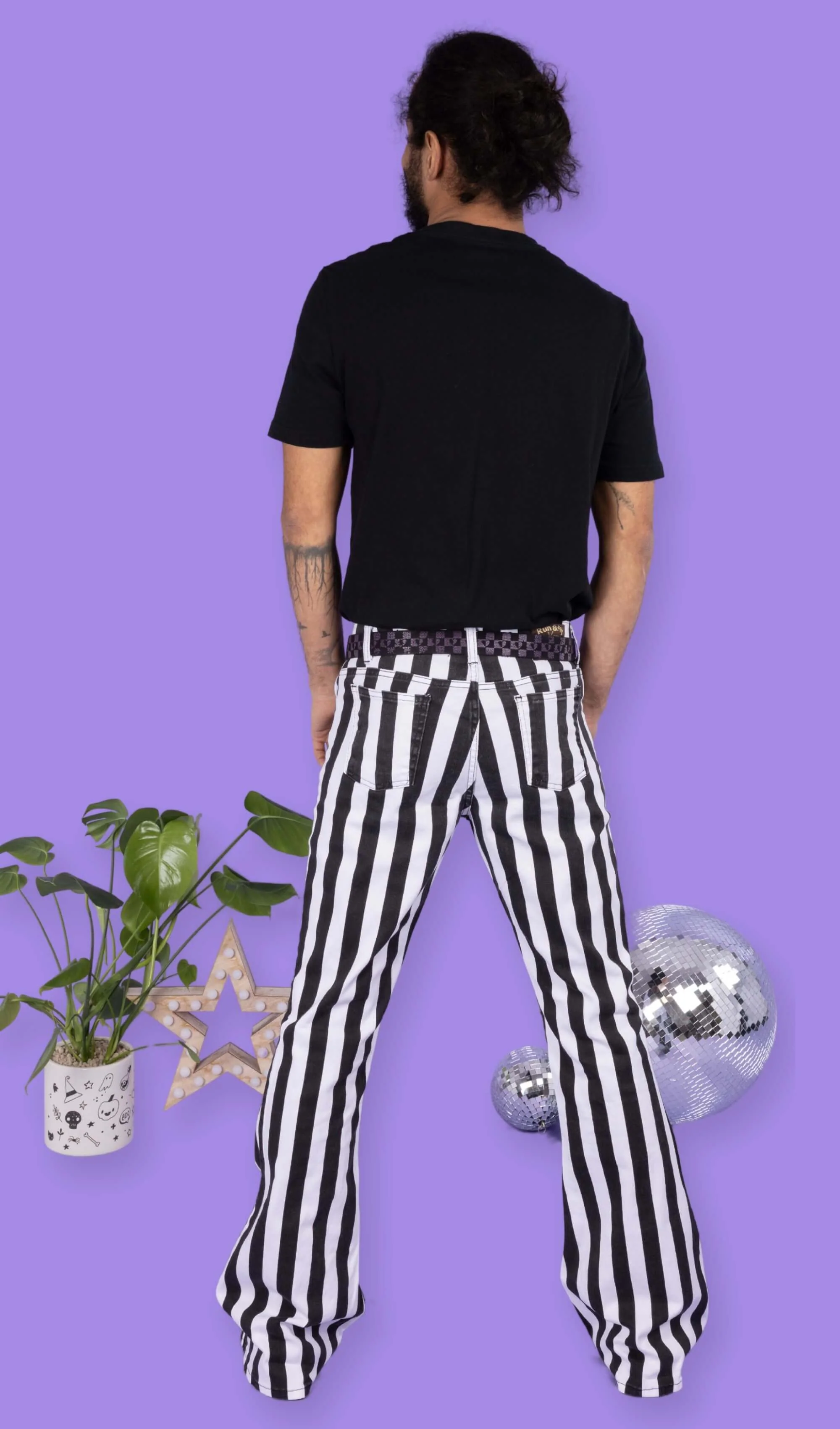 Black & White Striped Bell Bottom Stretch Super Flares - Image 4
