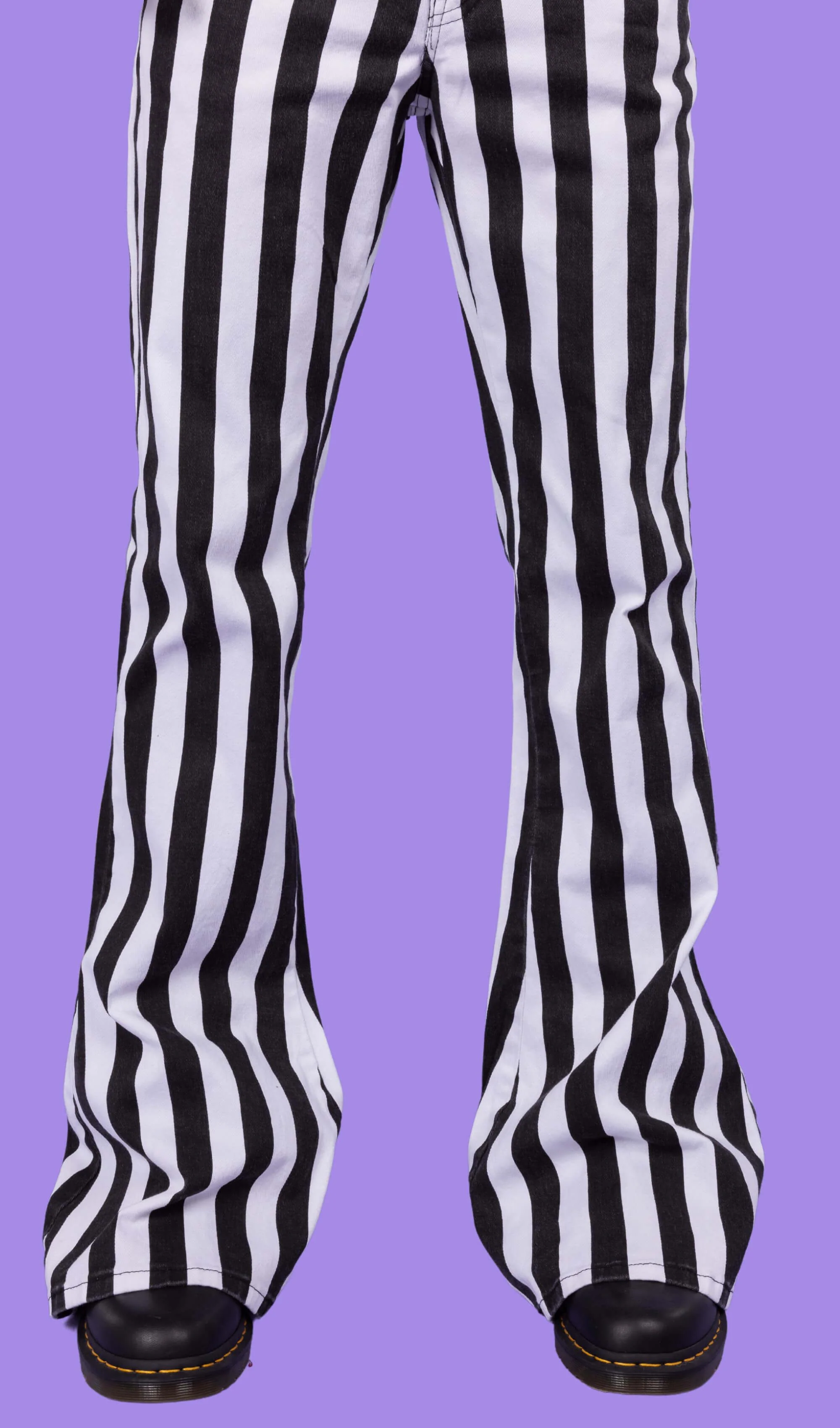 Black & White Striped Bell Bottom Stretch Super Flares - Image 5