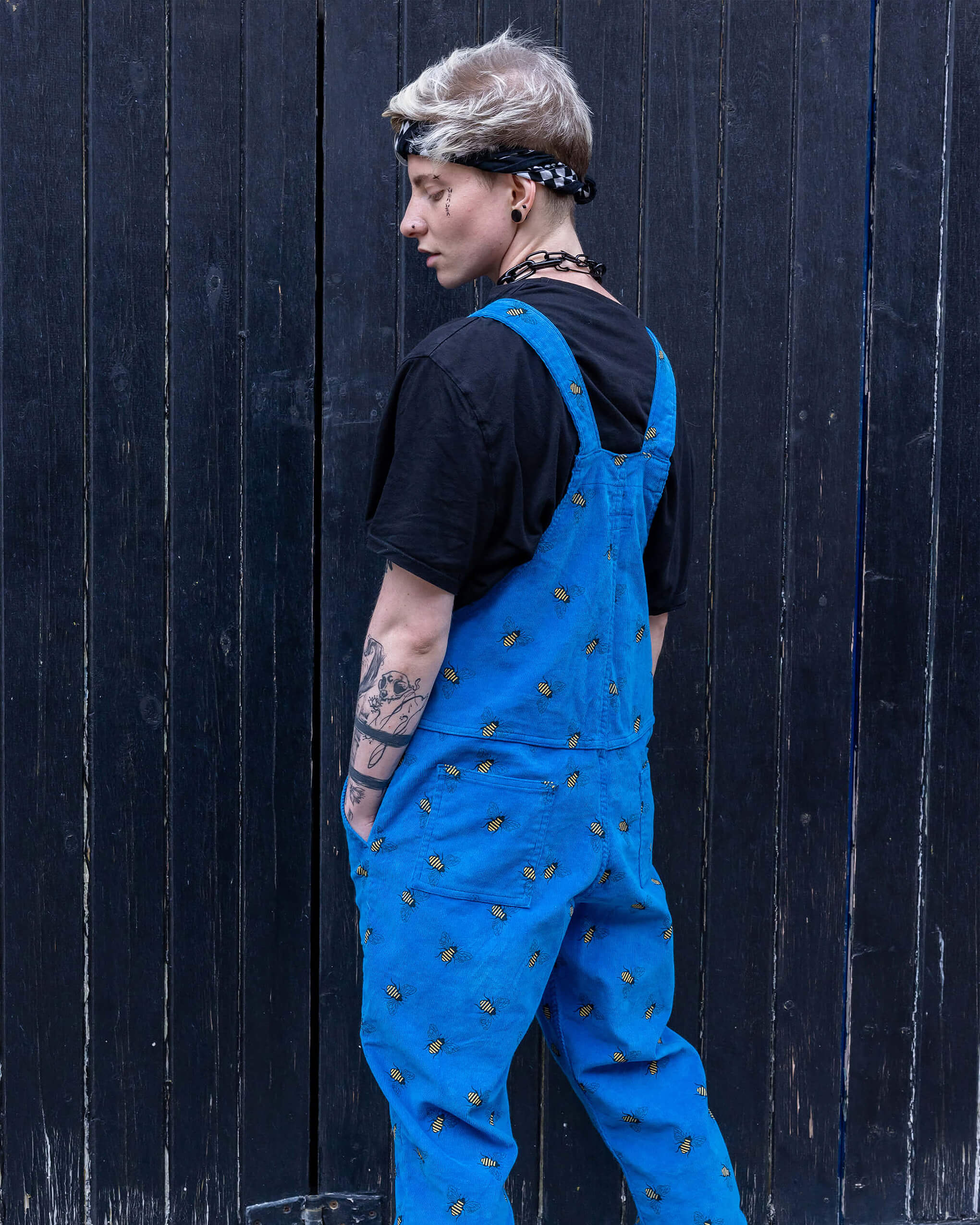 Blue Corduroy Dunga Bee Dungarees - Image 3