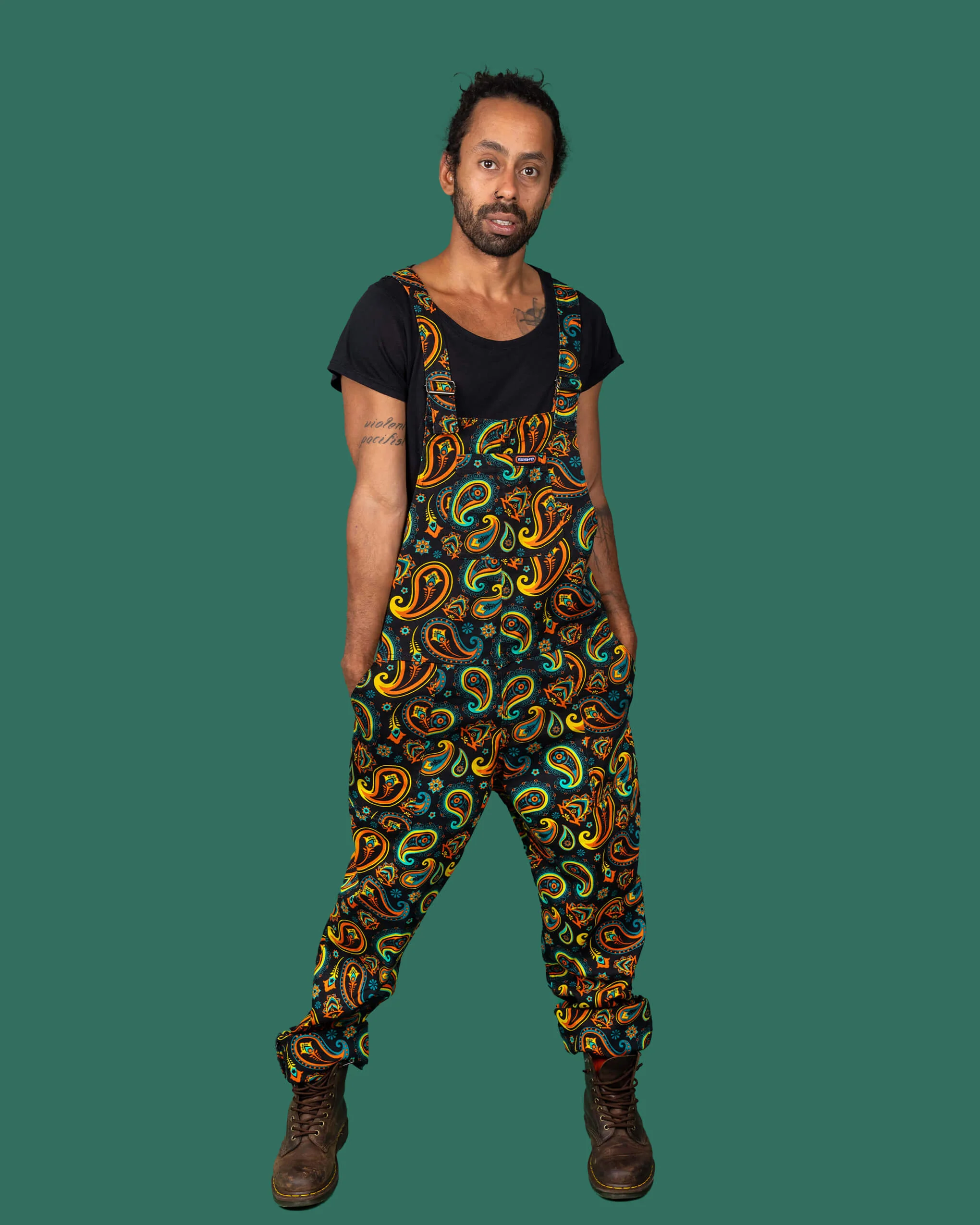 Black Paisley Stretch Twill Dungarees - Image 7