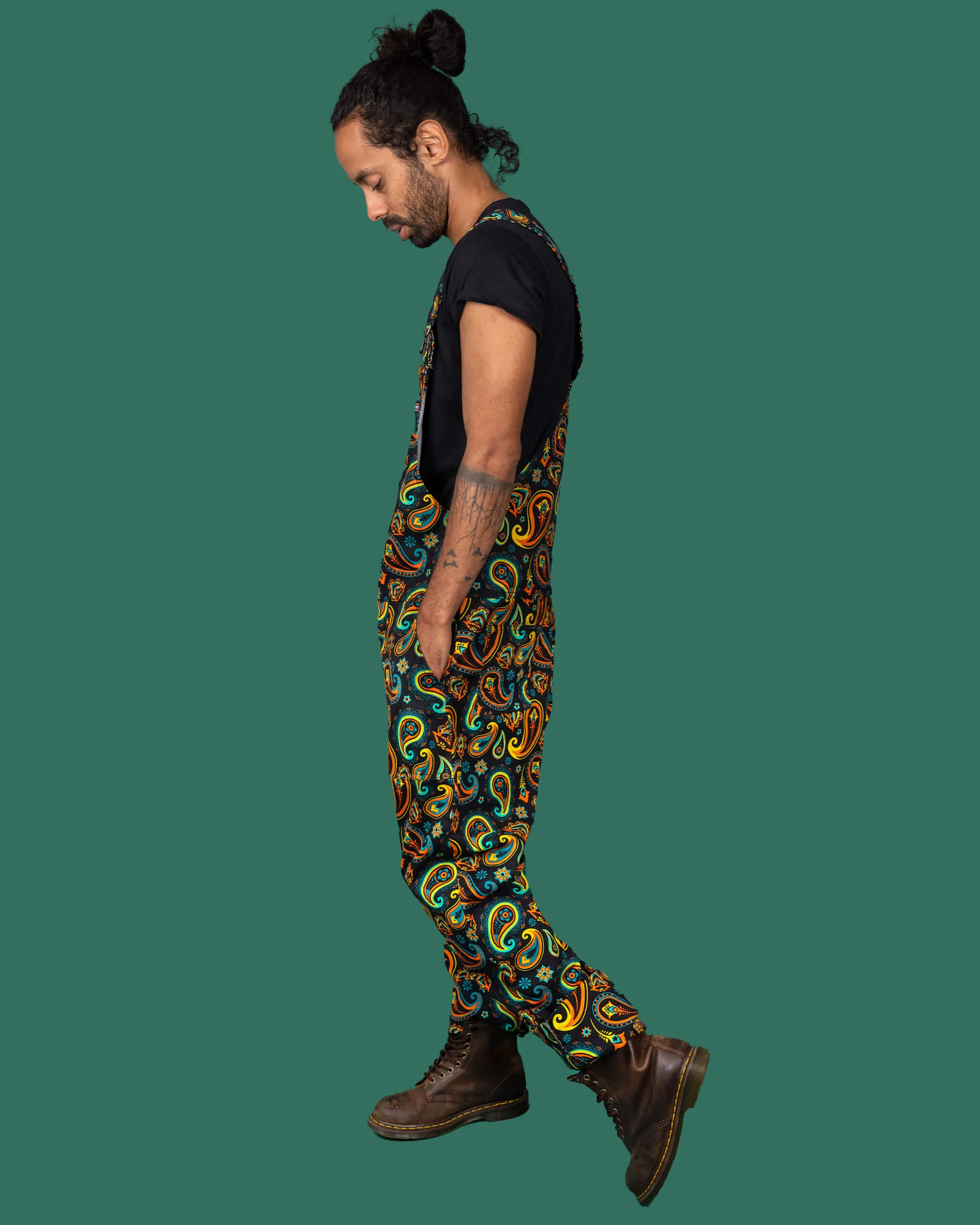 Black Paisley Stretch Twill Dungarees - Image 8