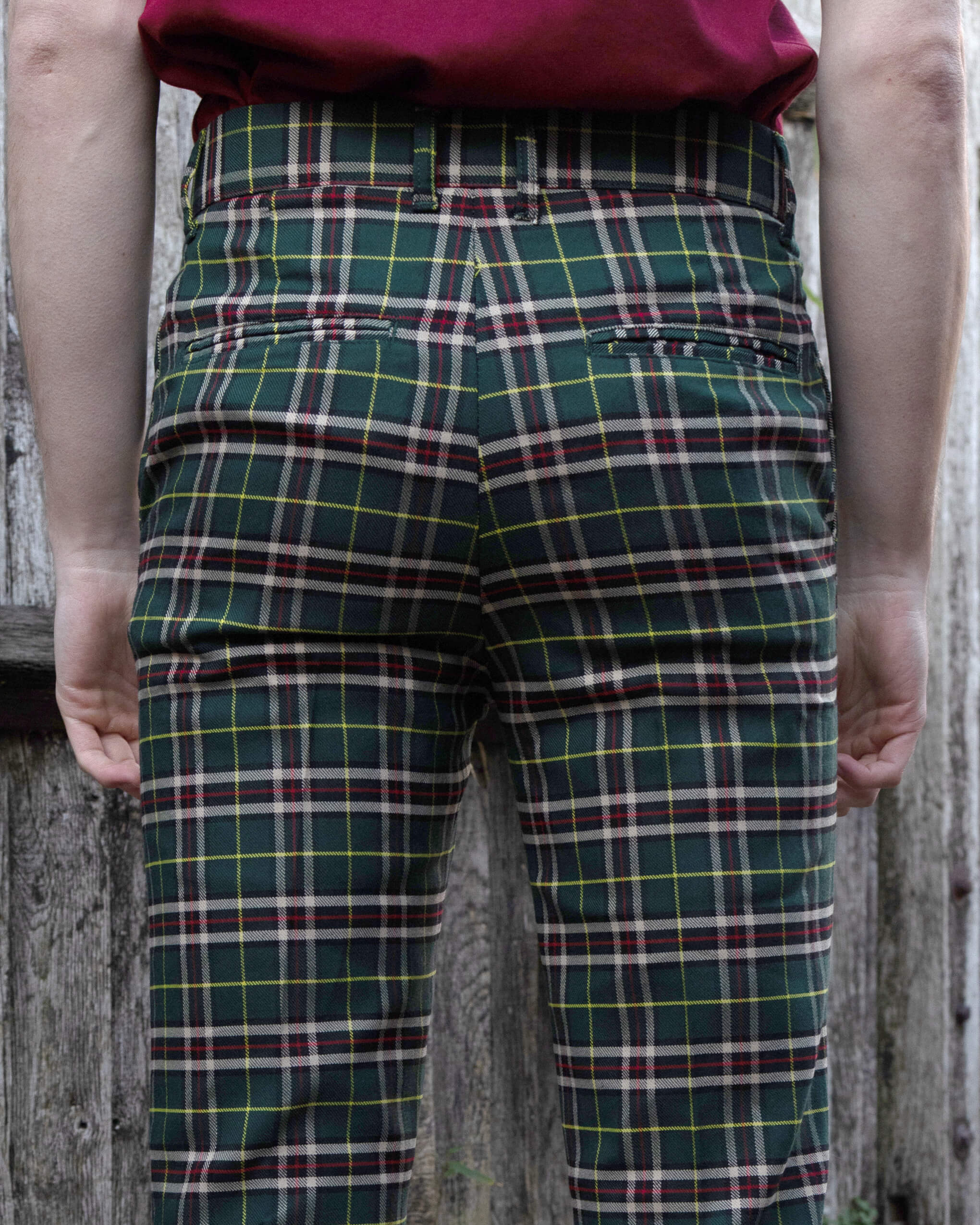 Green Tartan Plaid Bell Bottom Slacks - Image 3