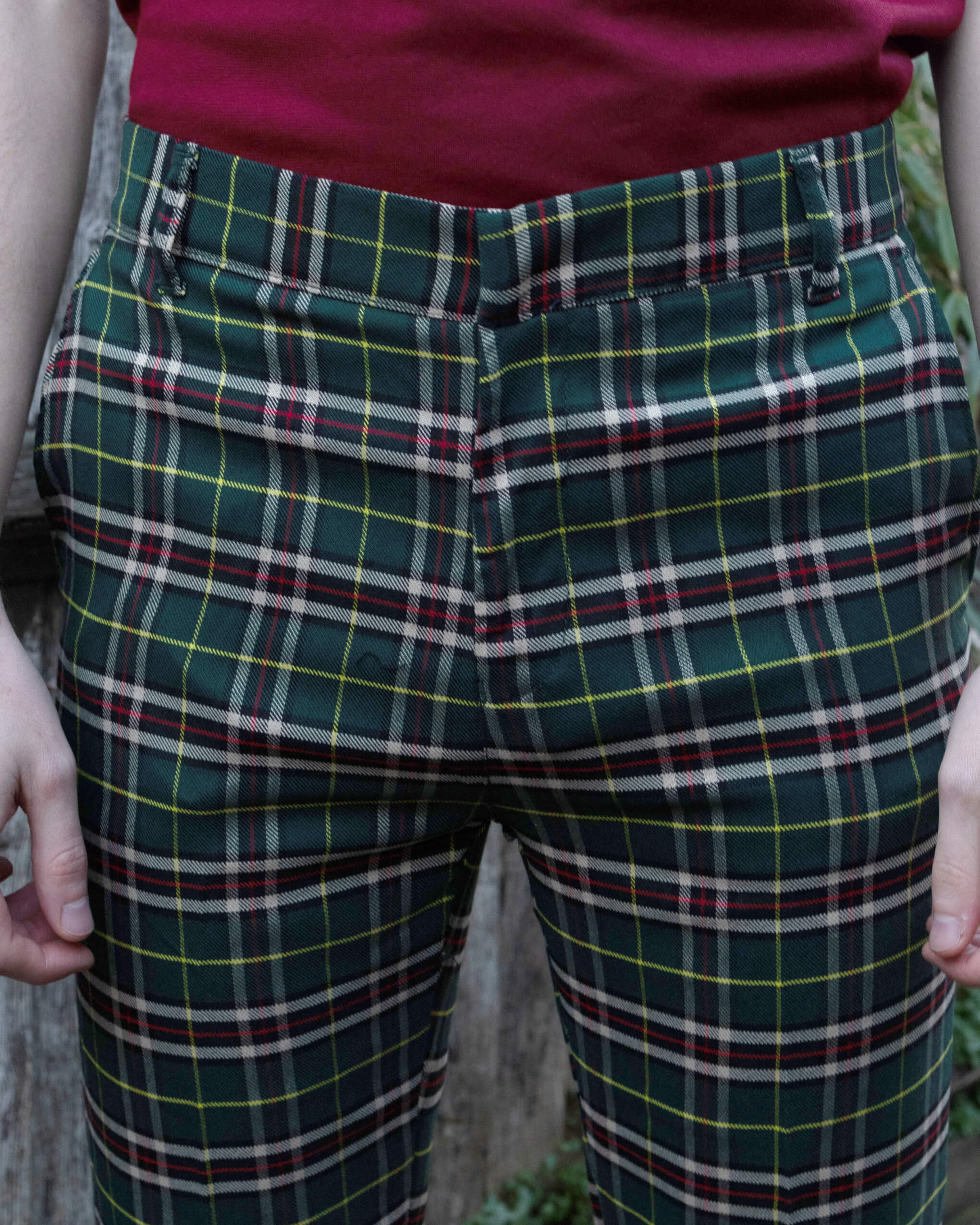 Green Tartan Plaid Bell Bottom Slacks - Image 4