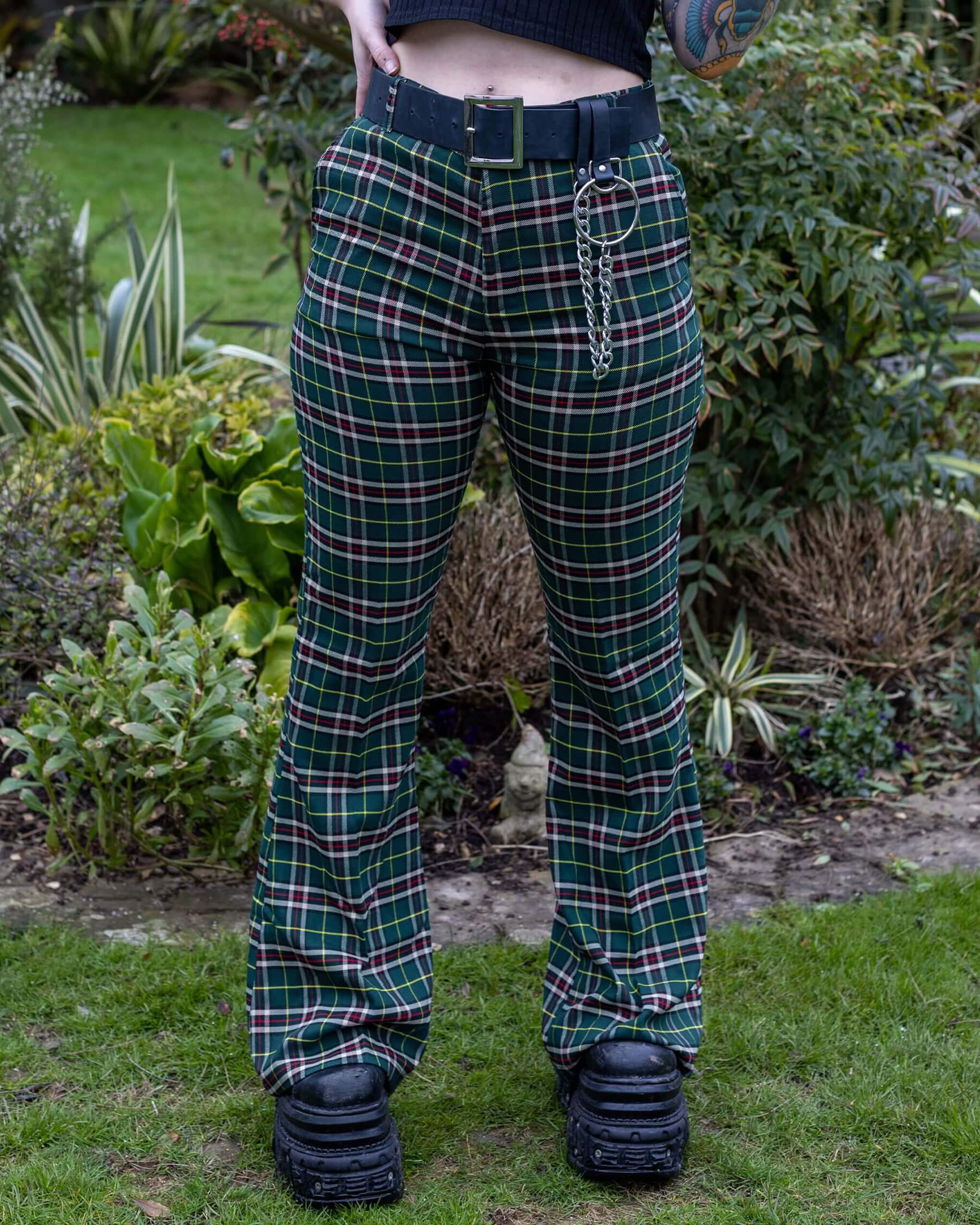 Green Tartan Plaid Bell Bottom Slacks - Image 5