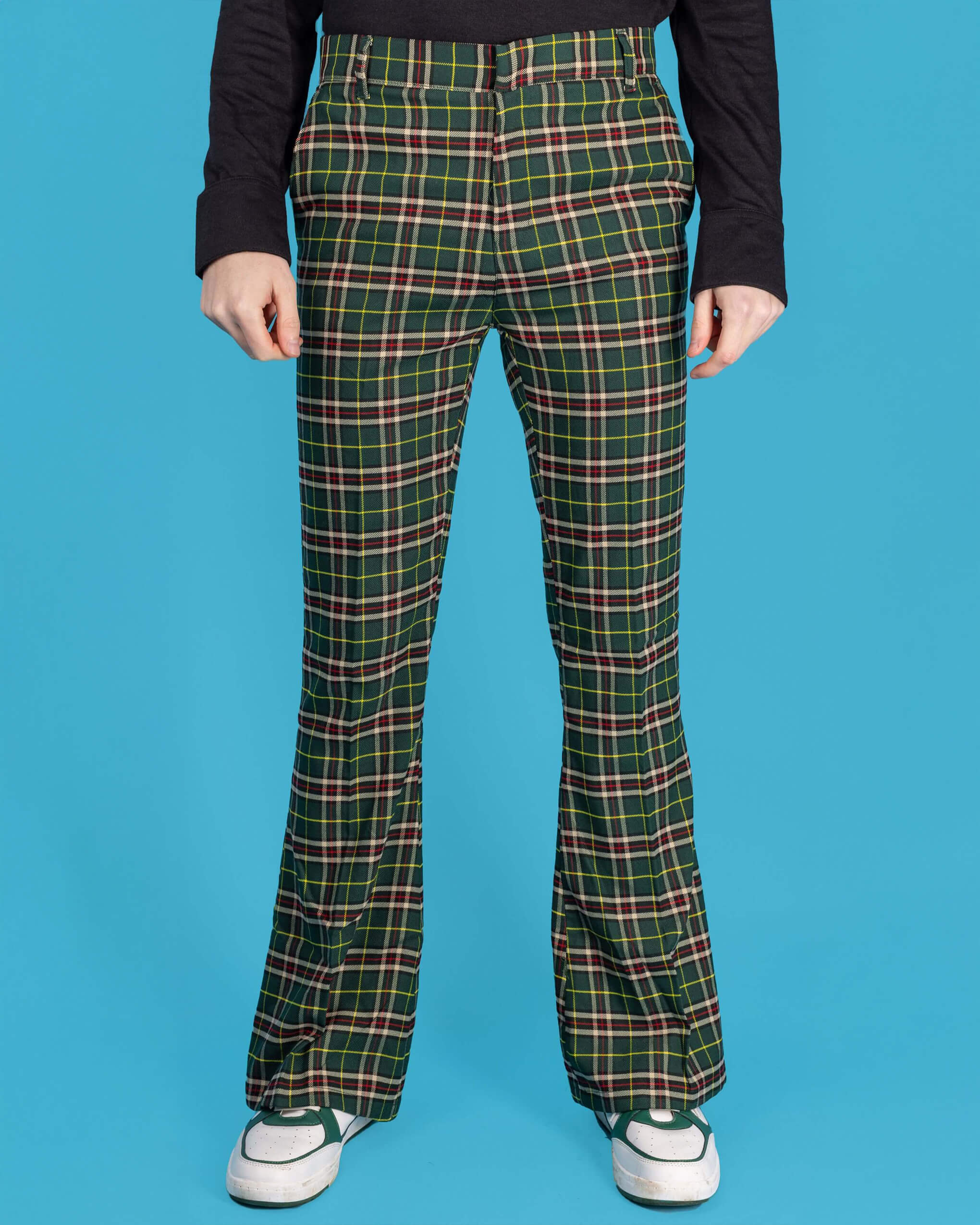 Green Tartan Plaid Bell Bottom Slacks - Image 9