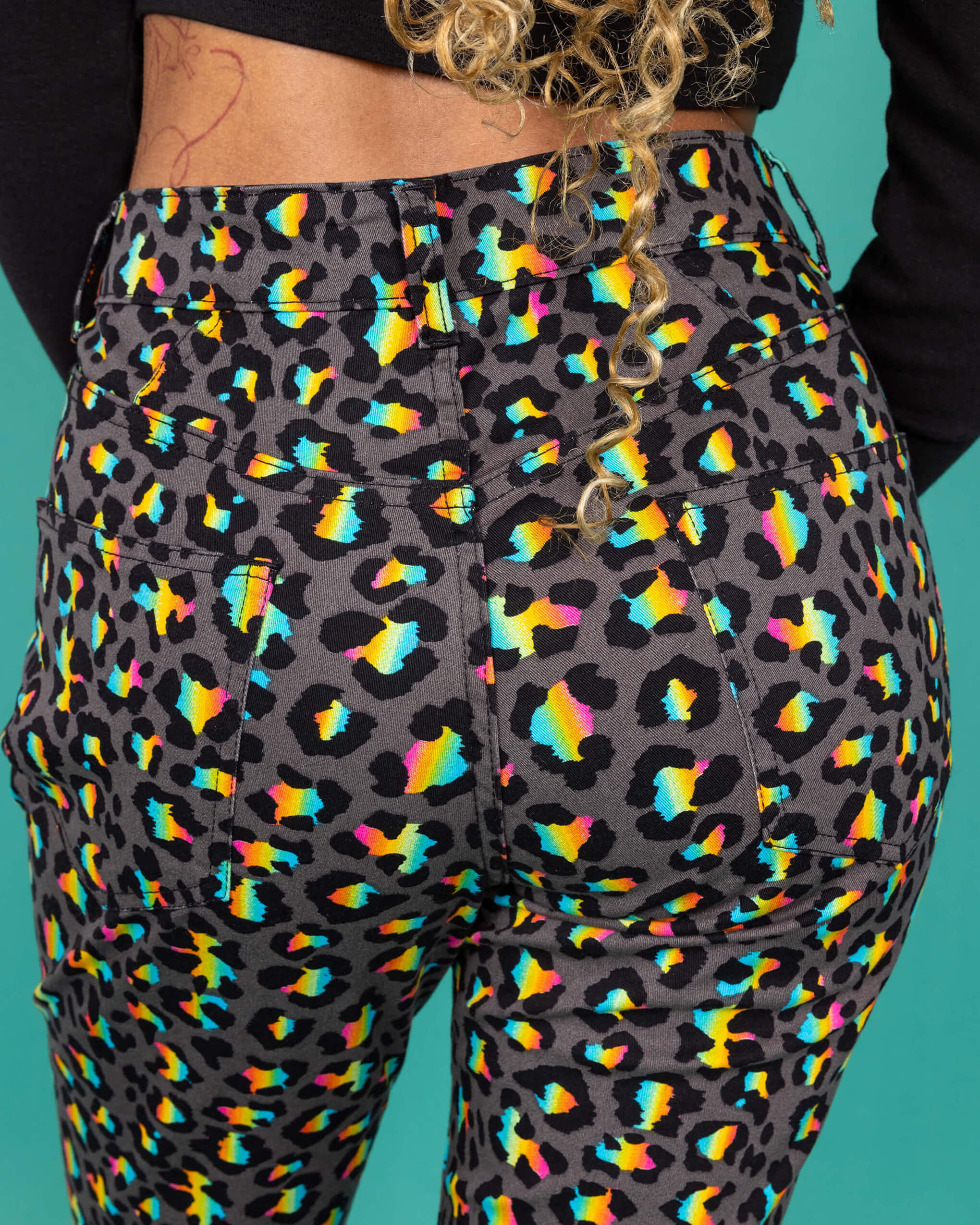 Grey Rainbow Leopard Print Bell Bottom Flares - Image 4