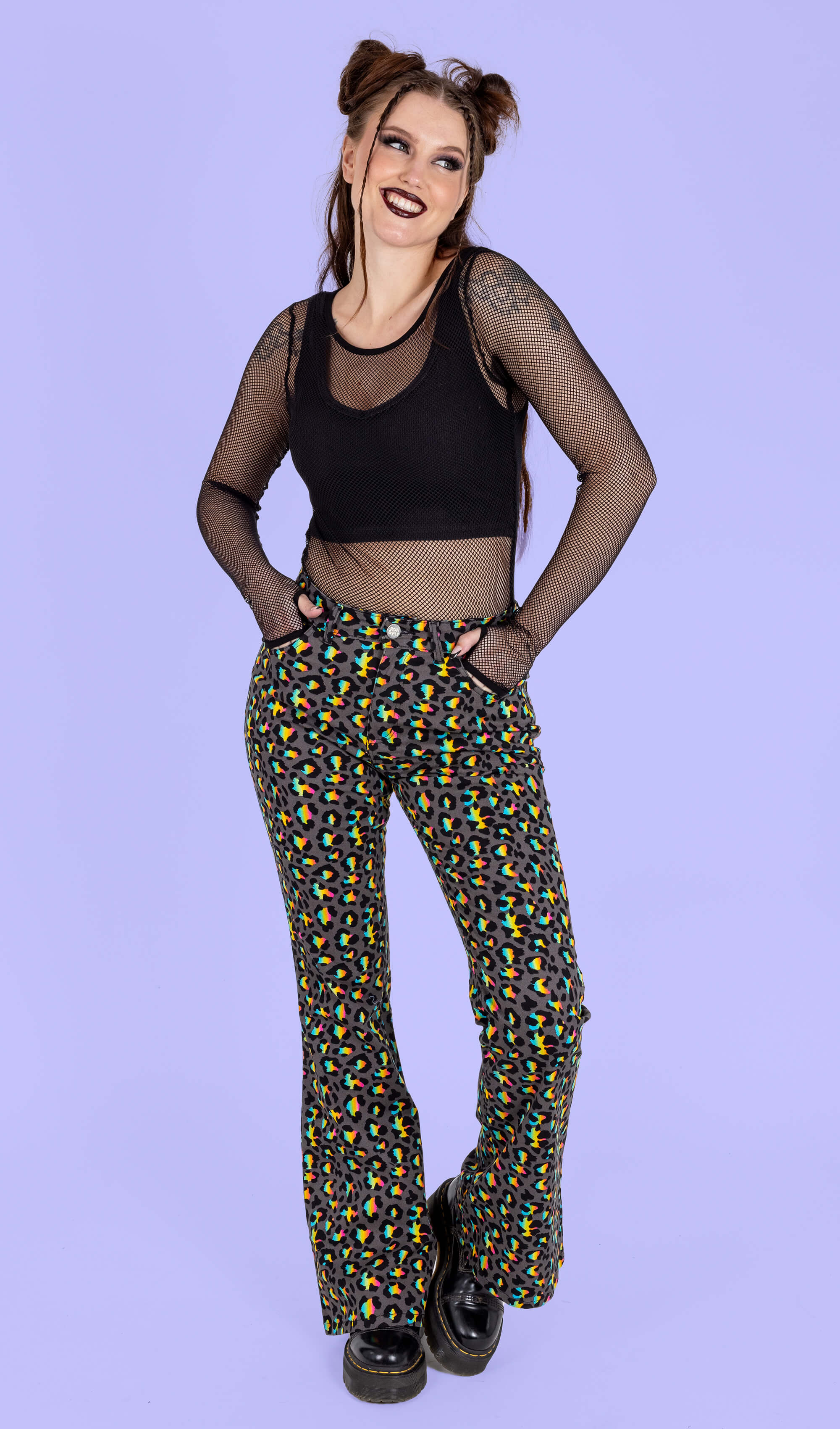 Grey Rainbow Leopard Print Bell Bottom Flares - Image 6