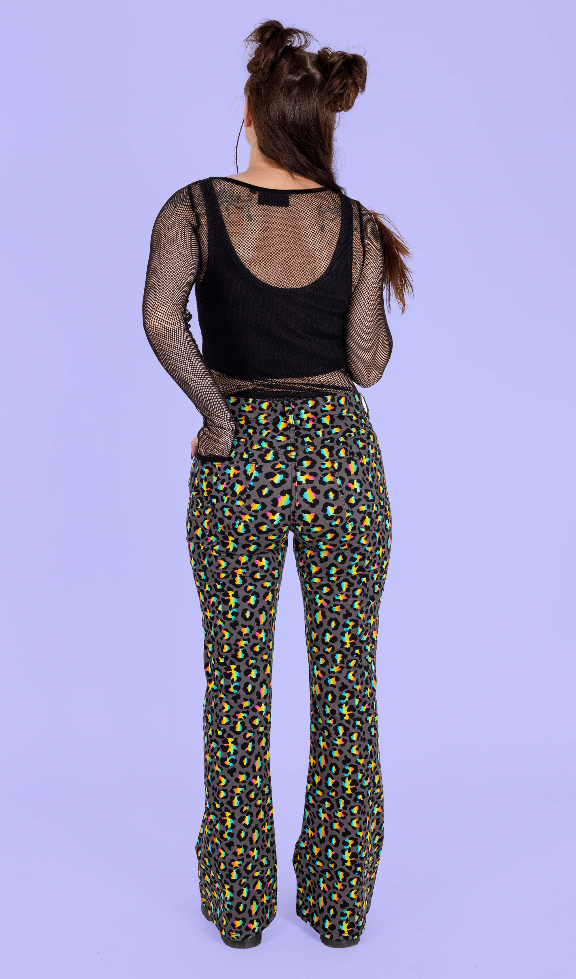 Grey Rainbow Leopard Print Bell Bottom Flares - Image 7