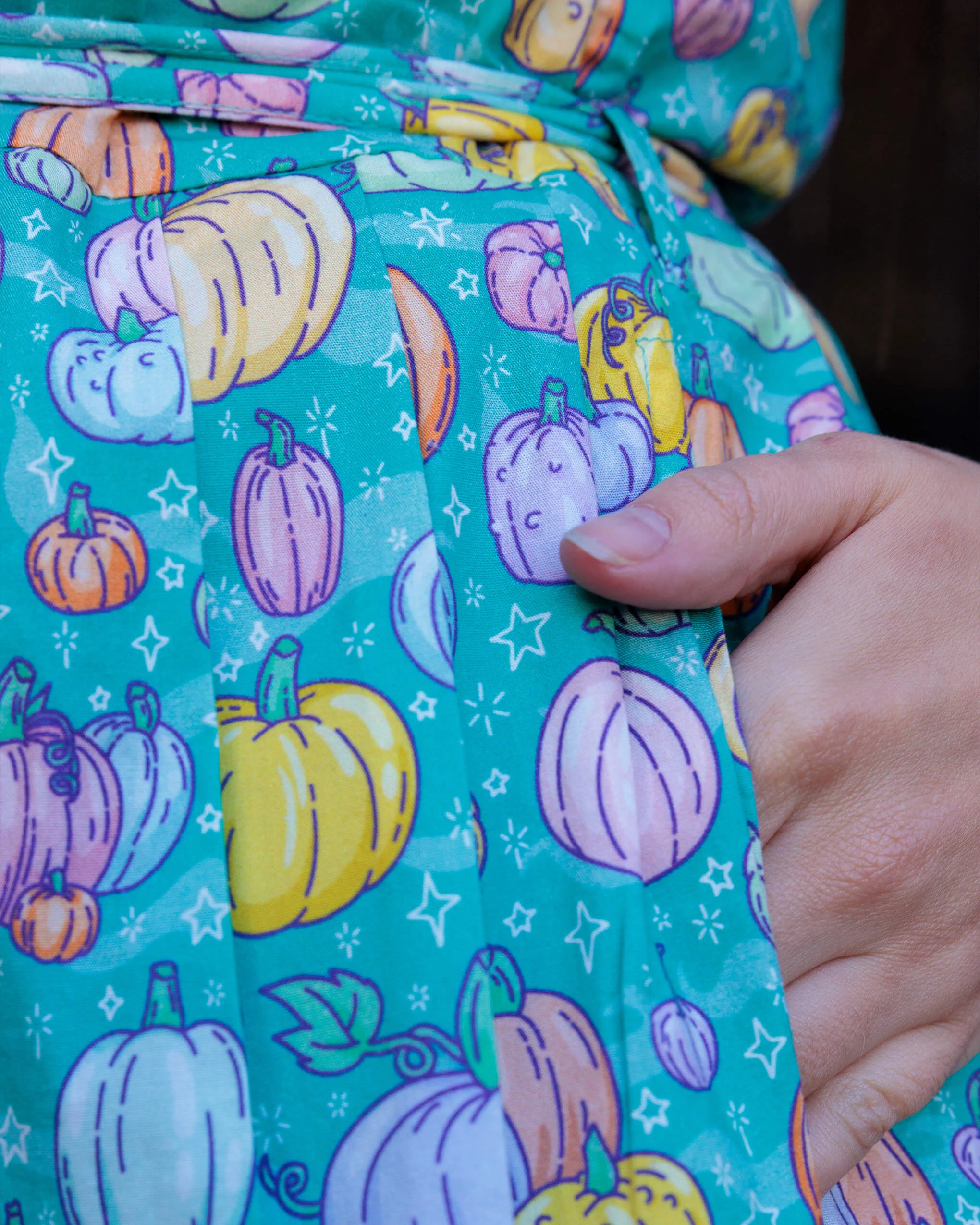 Halloween: Pumpkin Patch Stretch Belted Tea Dress with Pockets - Image 4