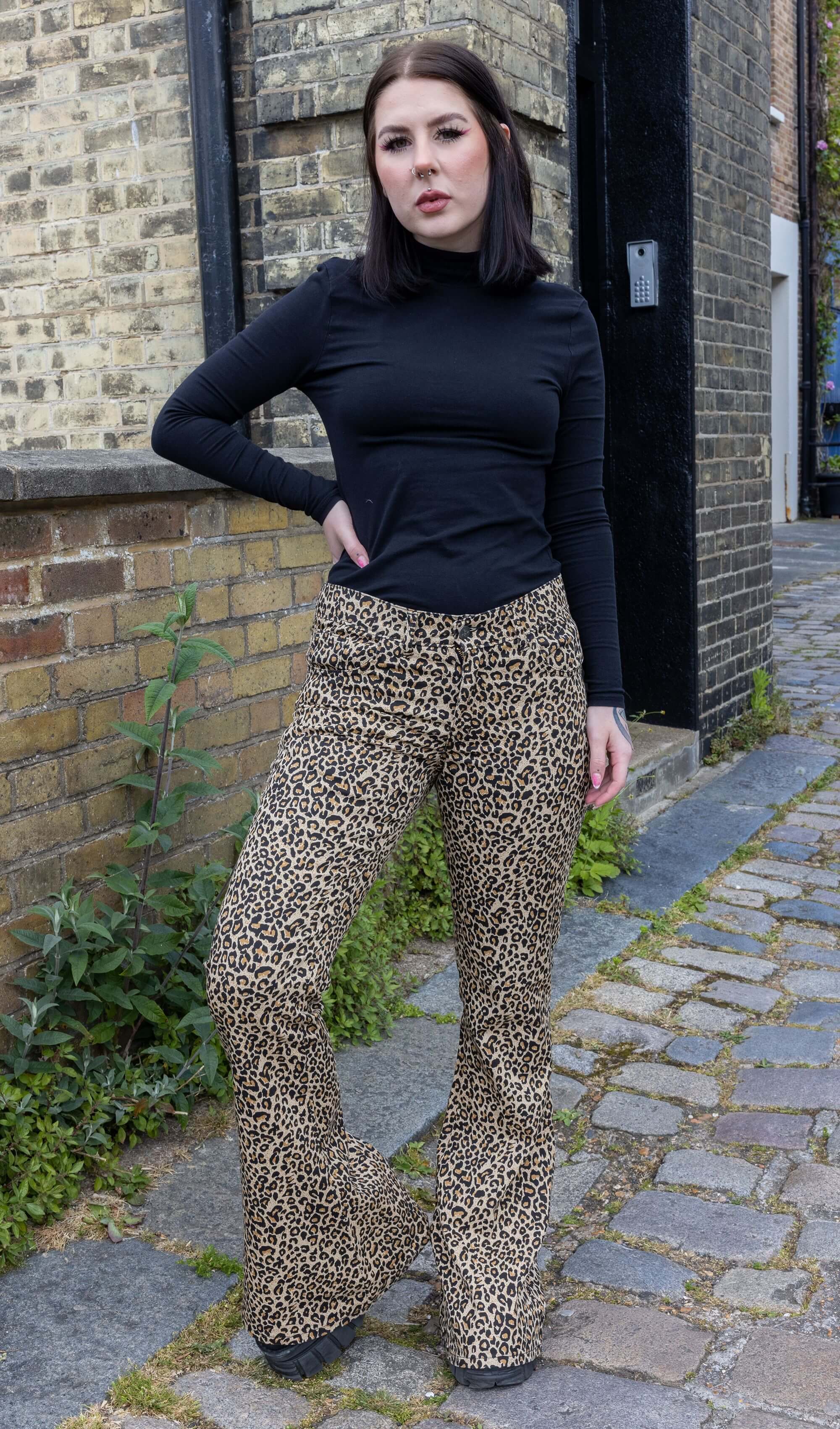 Leopard Print Bell Bottom Stretch Super Flares - Image 5