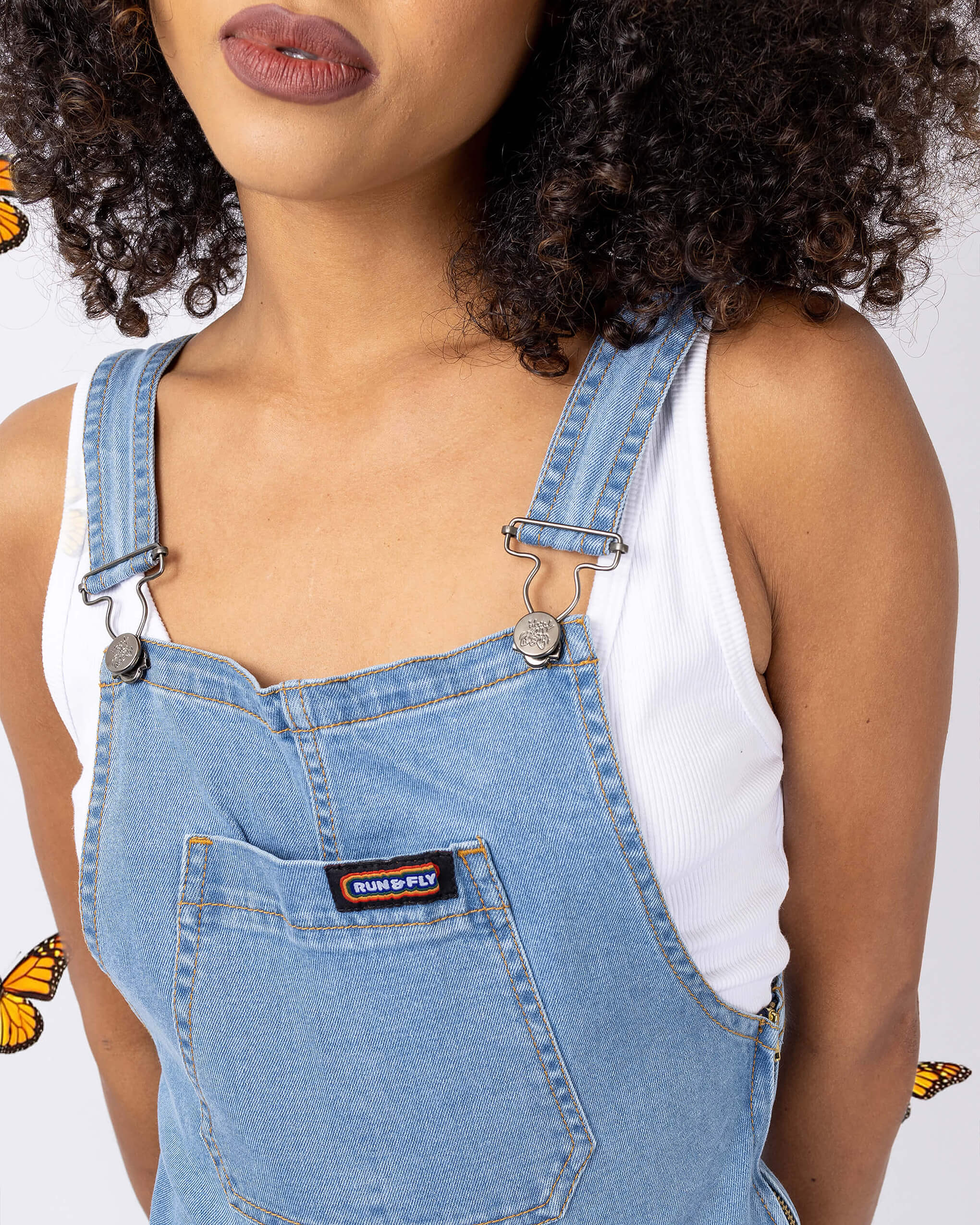 Light Blue Denim Stretch Skinny Flared Dungarees - Image 6