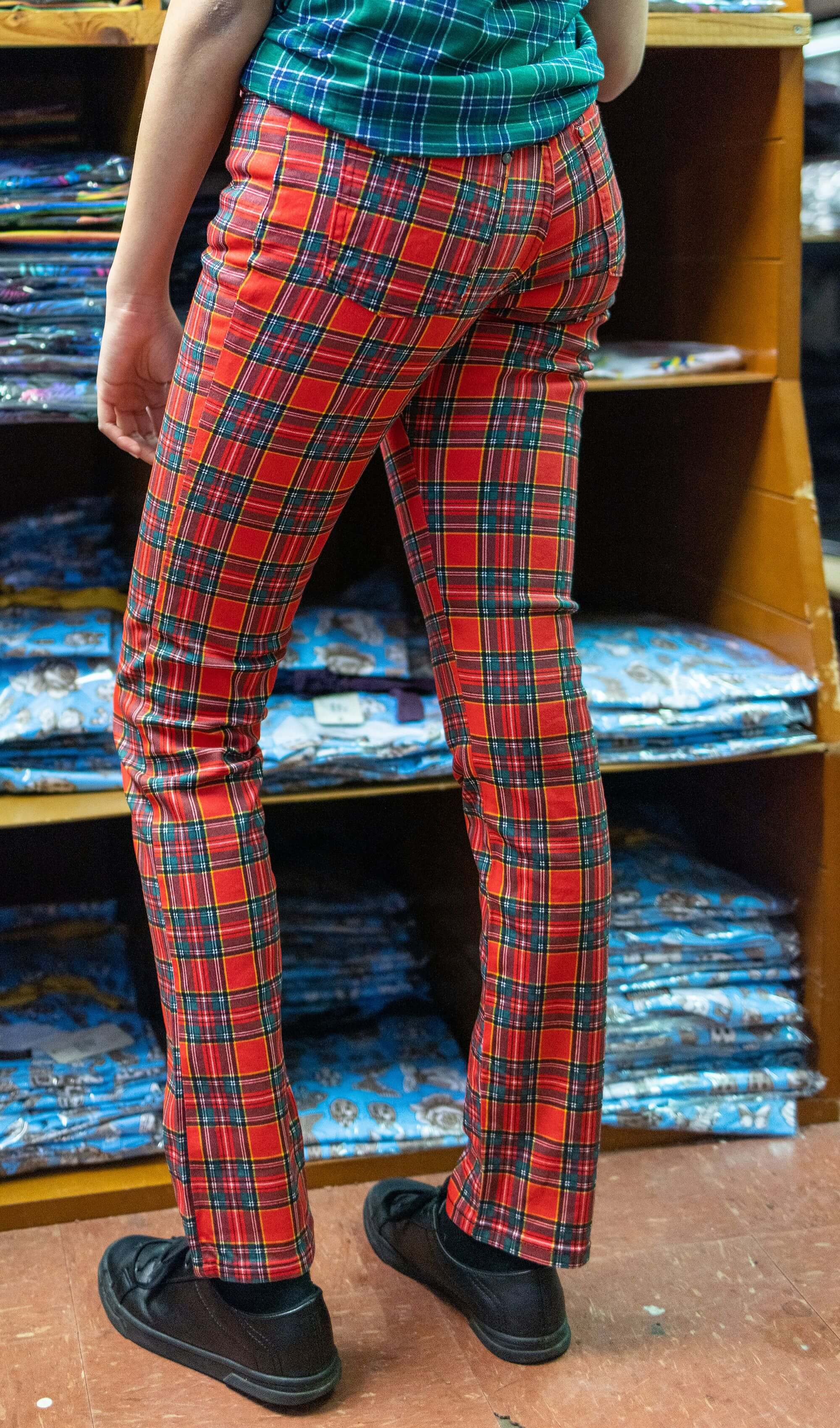Mid Rise Red Tartan Stretch Skinny Jeans - Image 3