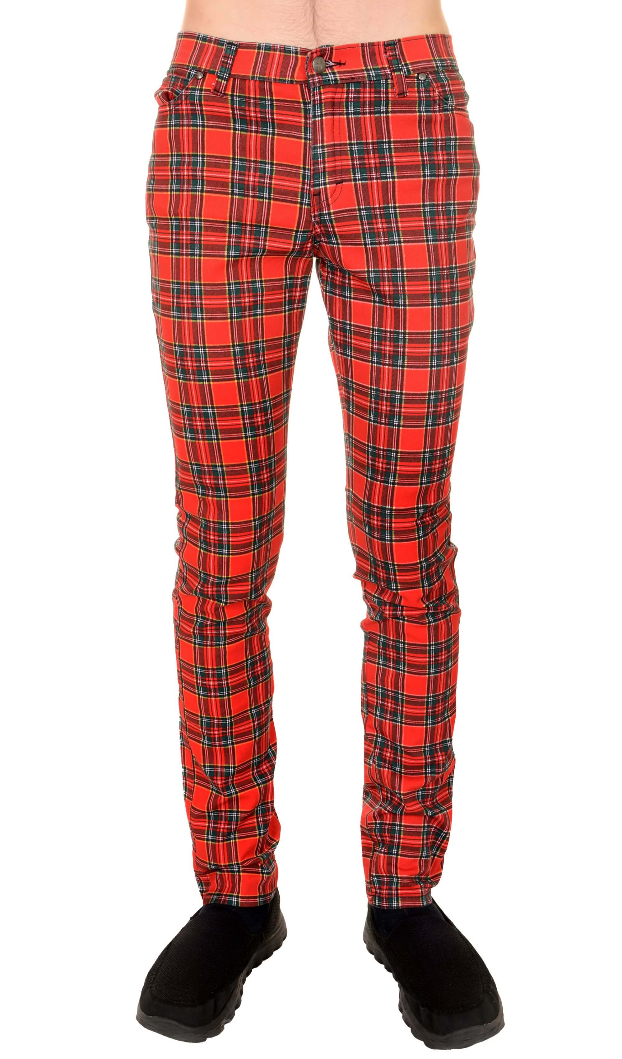 Mid Rise Red Tartan Stretch Skinny Jeans - Image 5