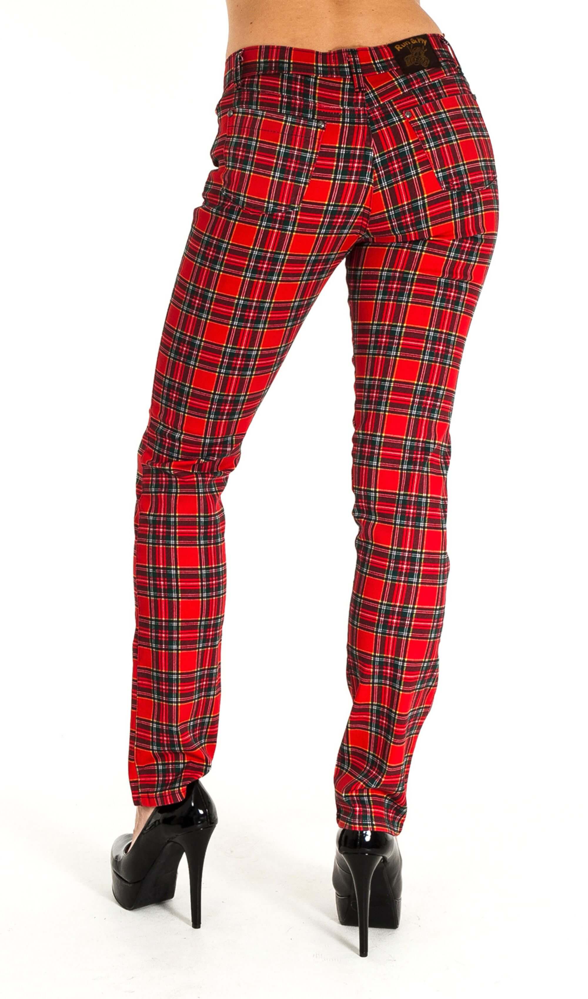 Mid Rise Red Tartan Stretch Skinny Jeans - Image 8