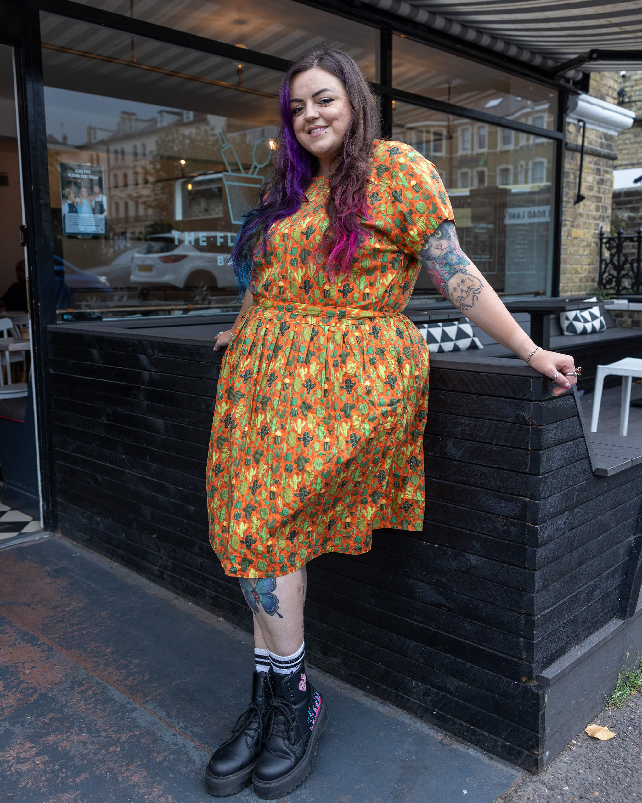 Orange Cactus Tea Stretch Dress with Pockets - Image 3
