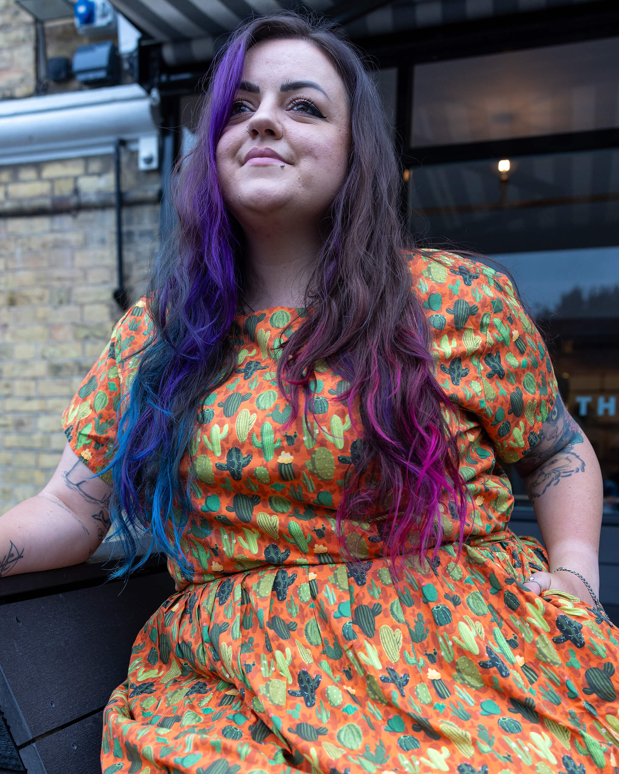 Orange Cactus Tea Stretch Dress with Pockets - Image 4