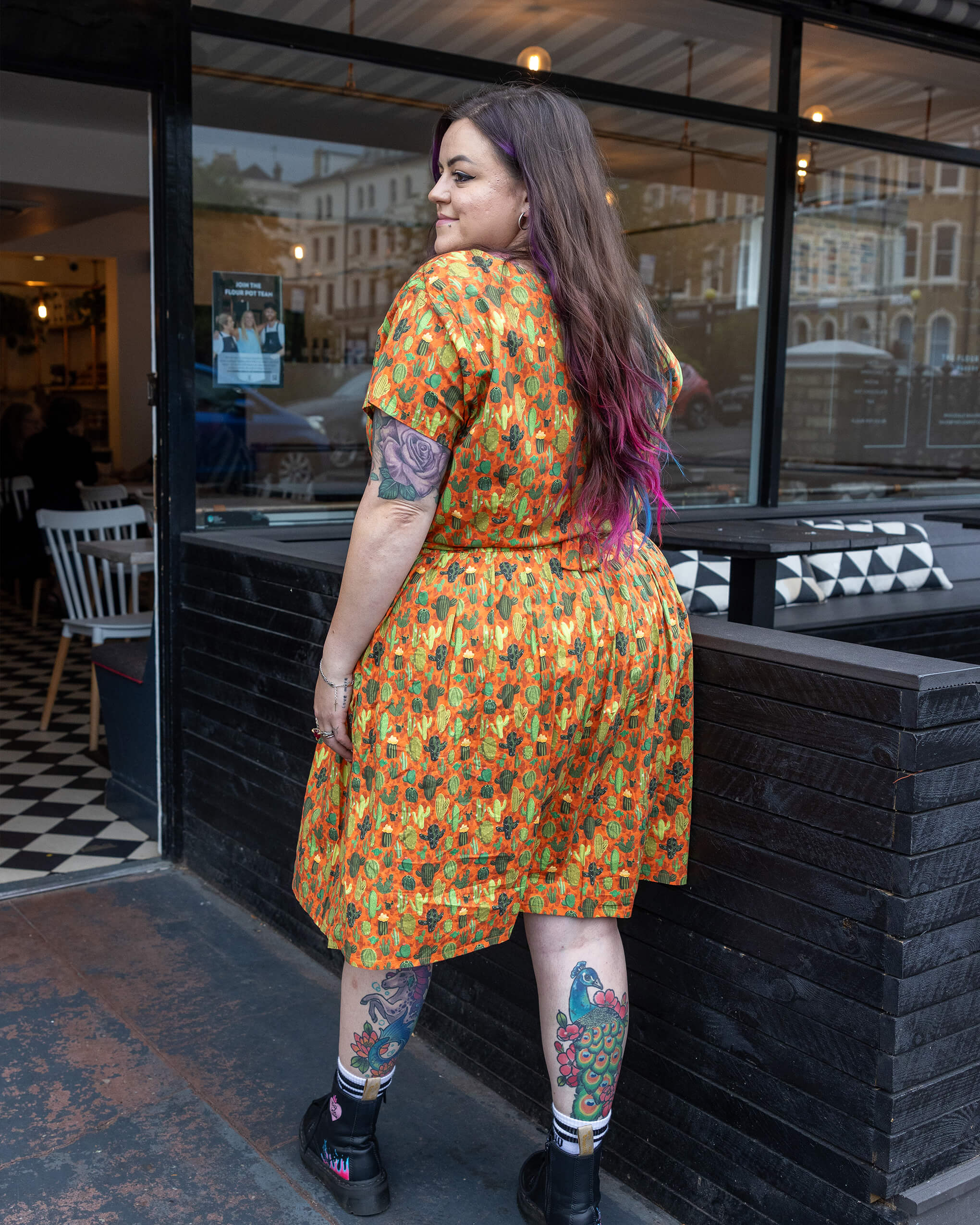 Orange Cactus Tea Stretch Dress with Pockets - Image 5