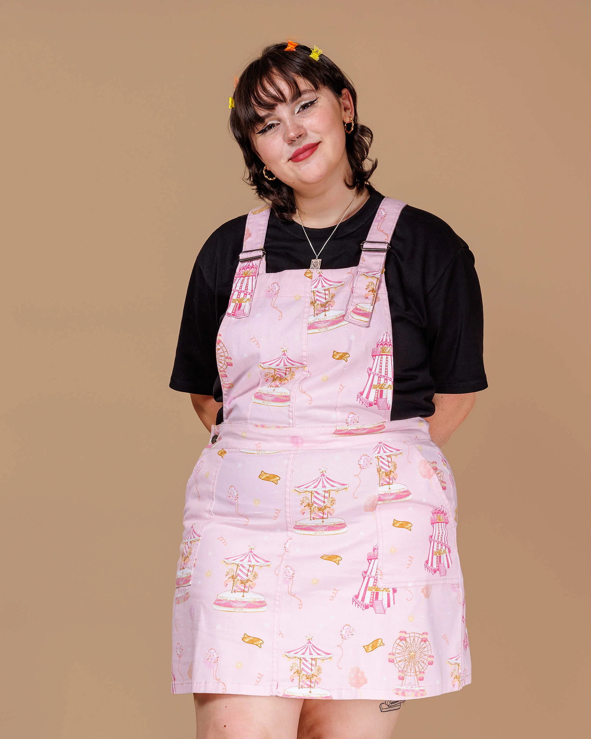 Pink Fairground Stretch Twill Pinafore Dress - Image 3