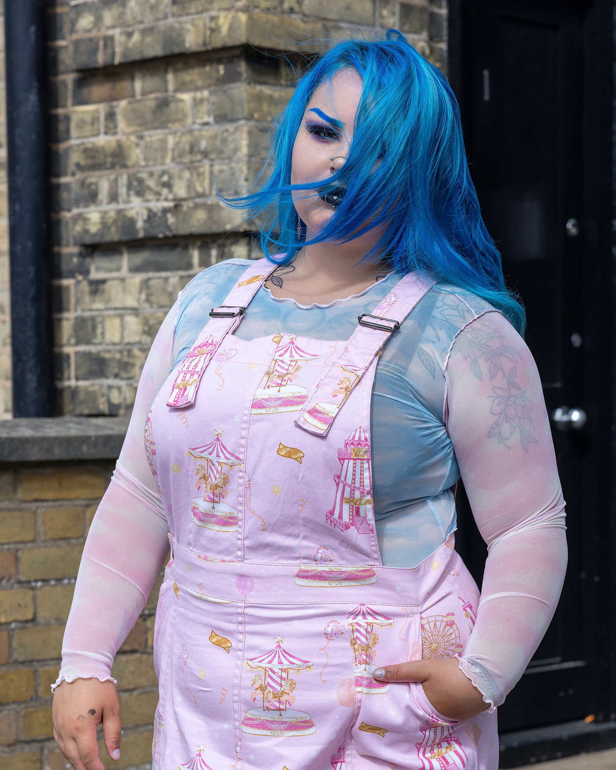 Pink Fairground Stretch Twill Pinafore Dress - Image 8