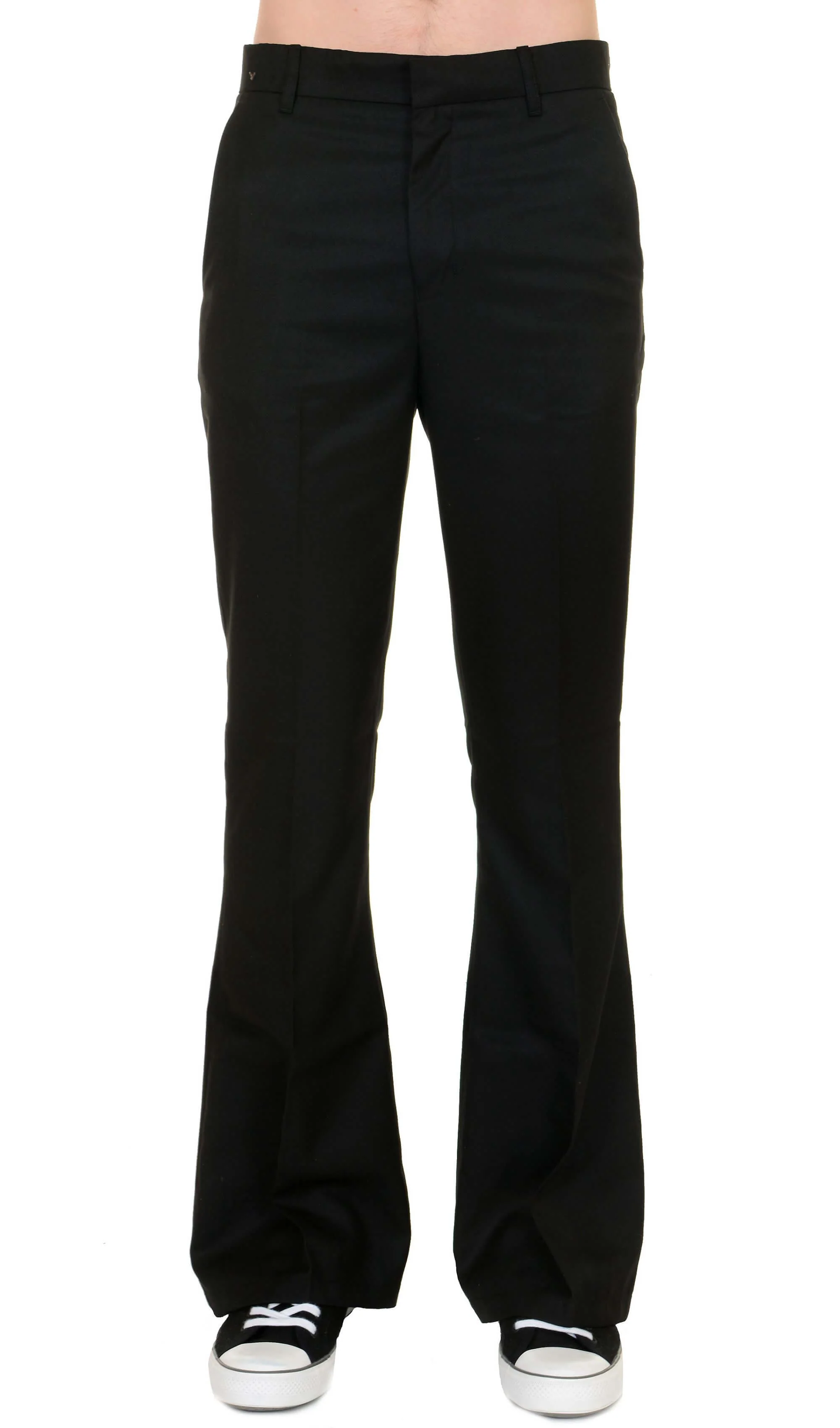 Presley Black Stretch Cotton Twill Bell Bottom Trouser Slacks - Image 3
