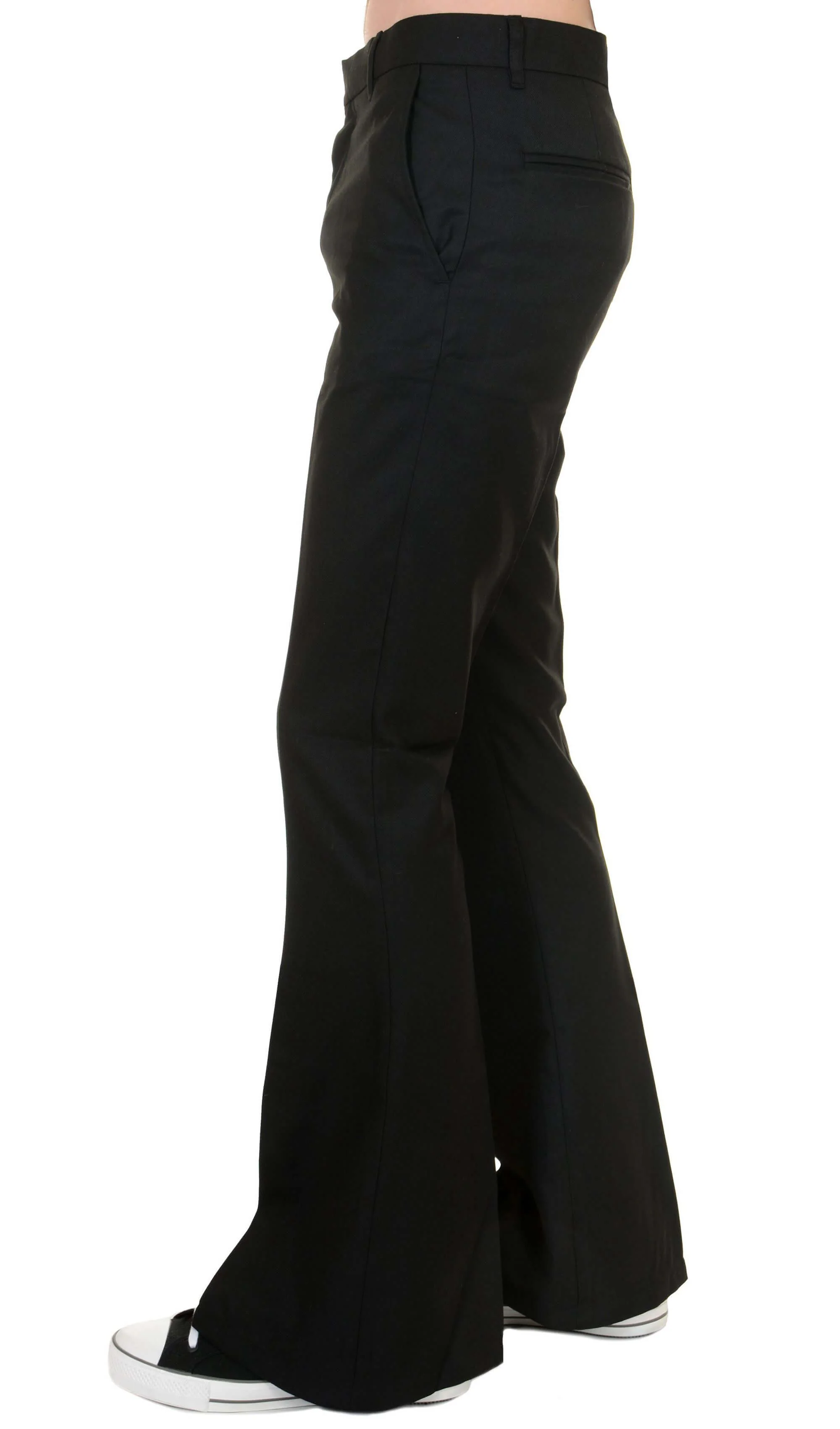 Presley Black Stretch Cotton Twill Bell Bottom Trouser Slacks - Image 4