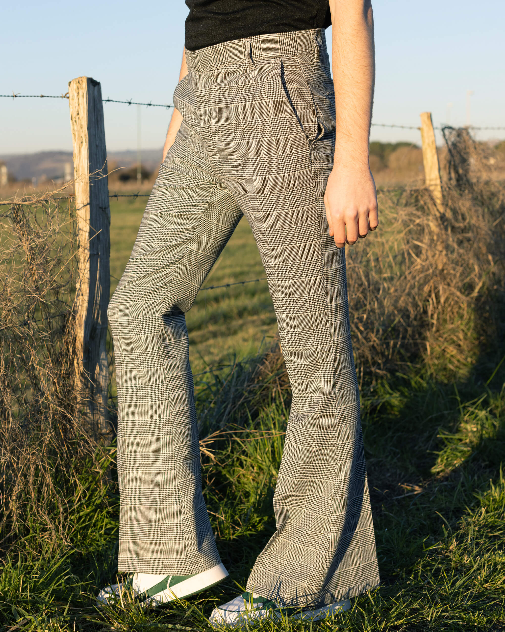 Presley Prince Of Wales Check Bell Bottom Trousers - Image 4