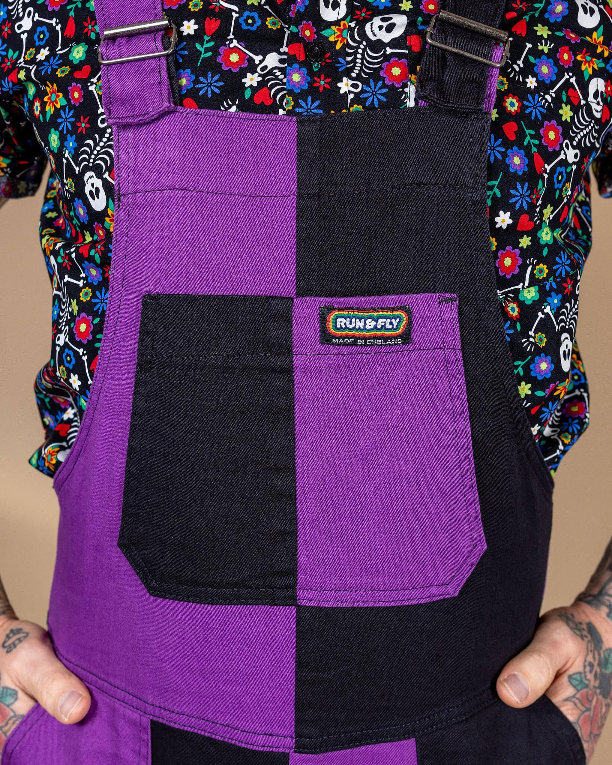 Purple and Black Mix n Match Two Tone Stretch Twill Dungarees - Image 4
