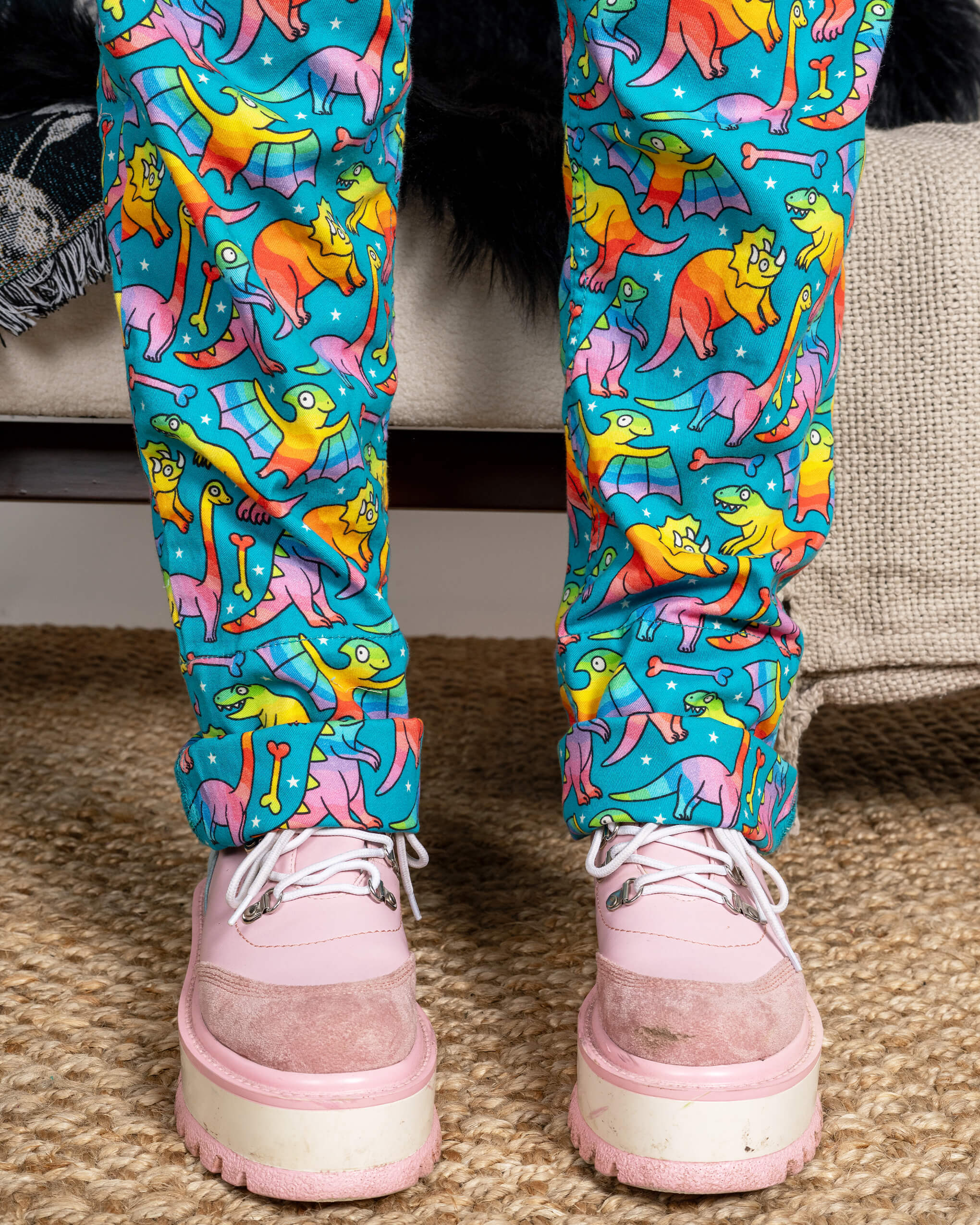 Rainbow Dinosaurs Stretch Twill Dungarees - Image 5