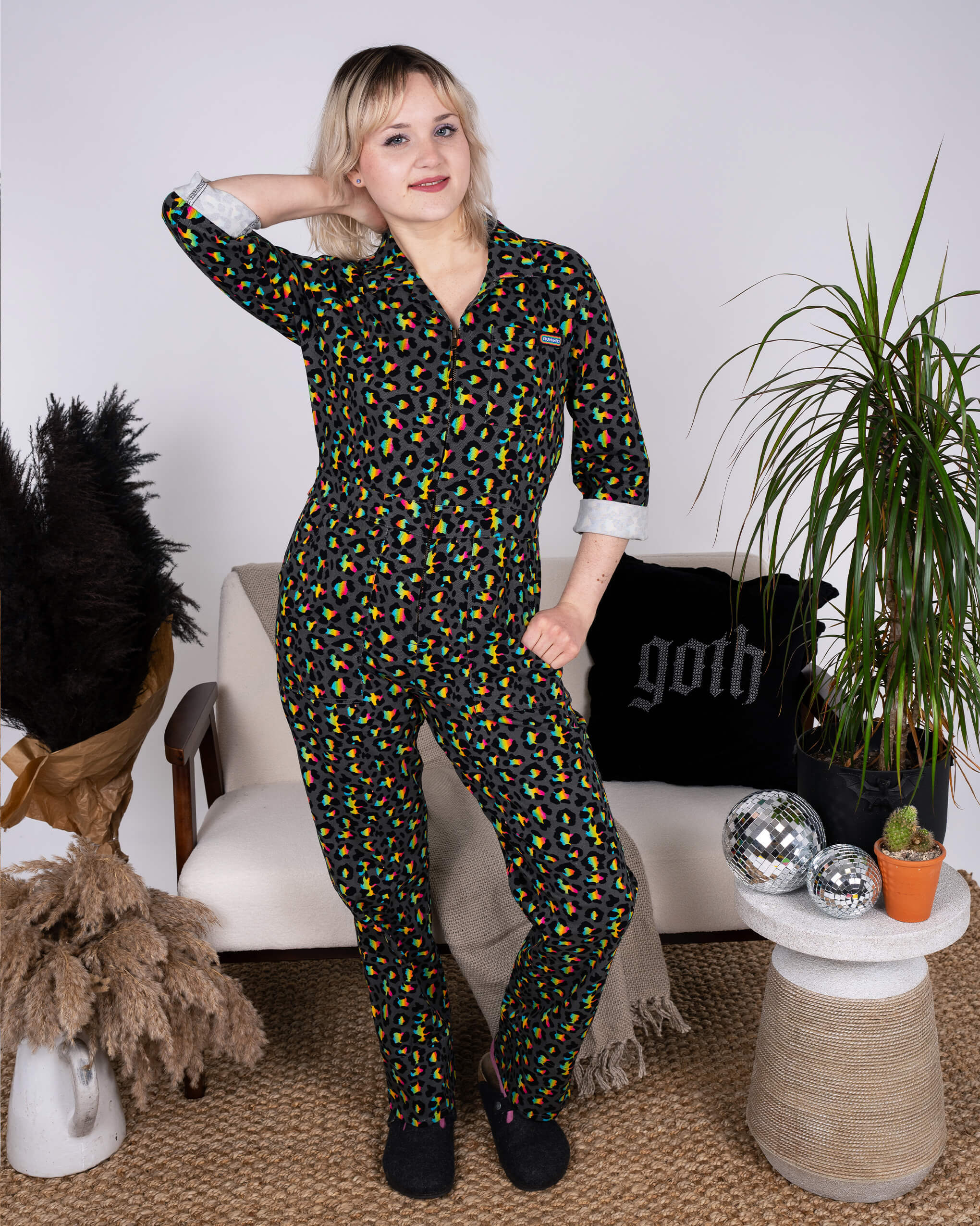 Grey Rainbow Leopard Stretch Twill Boiler Suit - Image 5