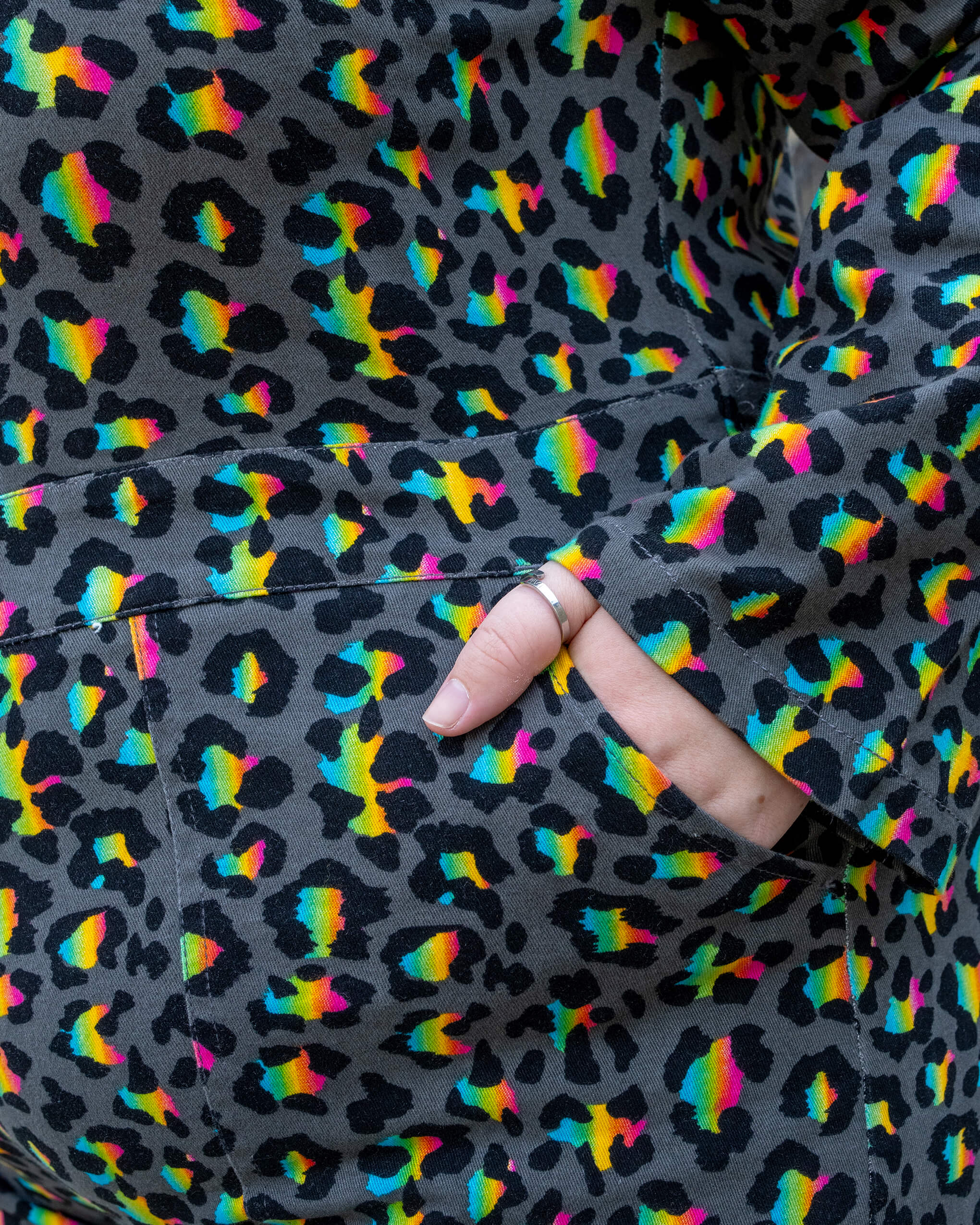 Grey Rainbow Leopard Stretch Twill Boiler Suit - Image 9