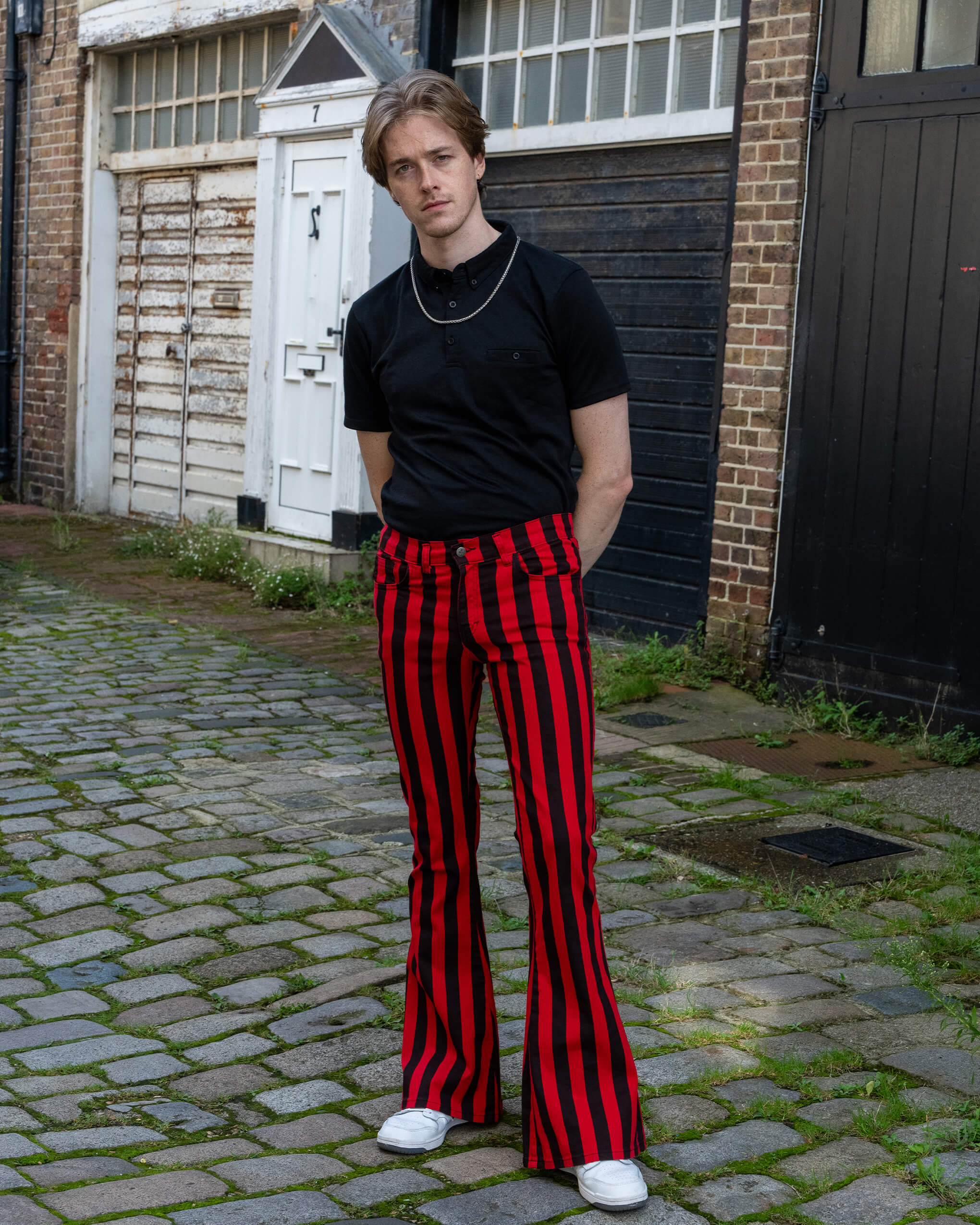 Red & Black Striped Bell Bottom Stretch Super Flares - Image 3