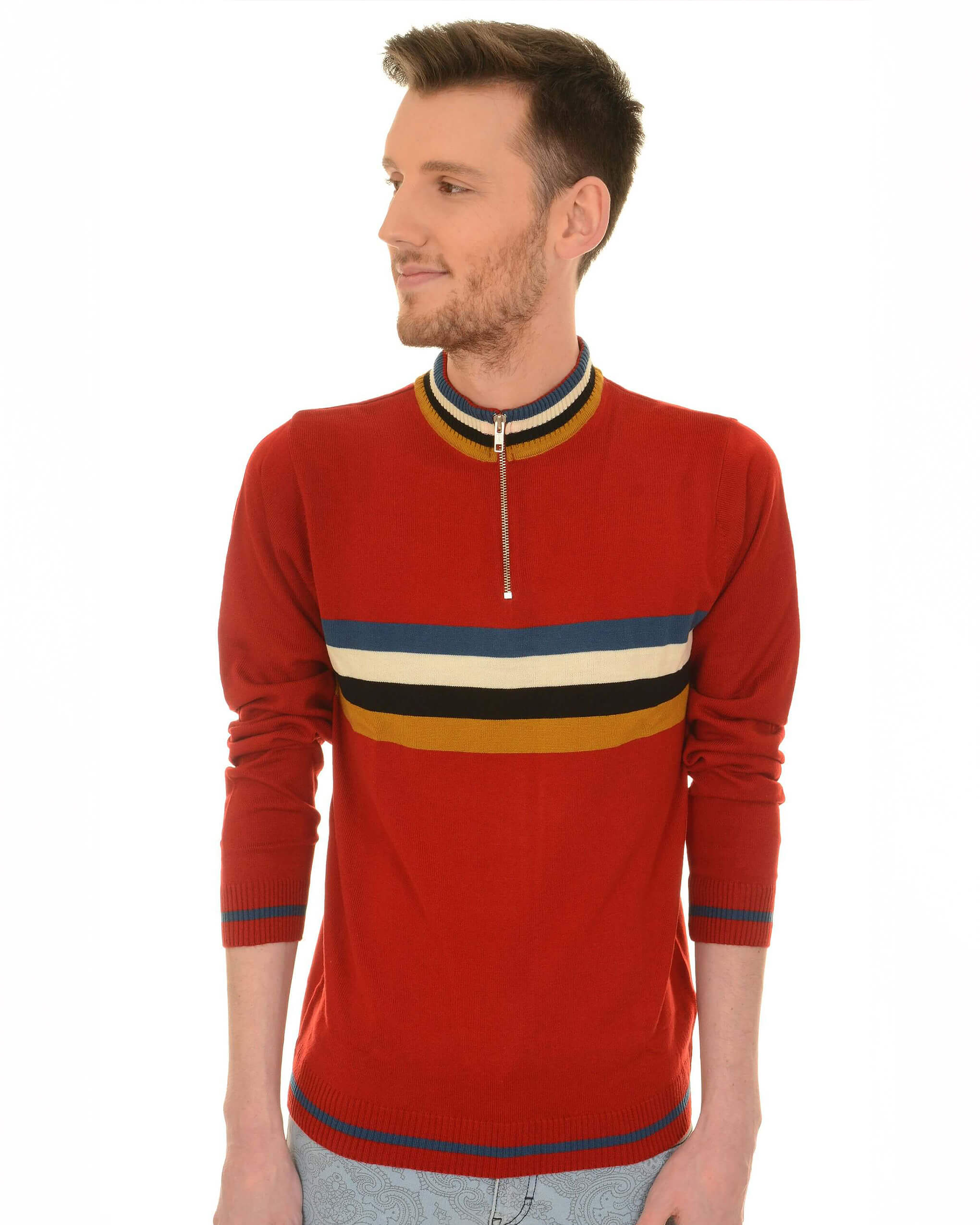 Red Retro Zip Neck Jumper - Image 7