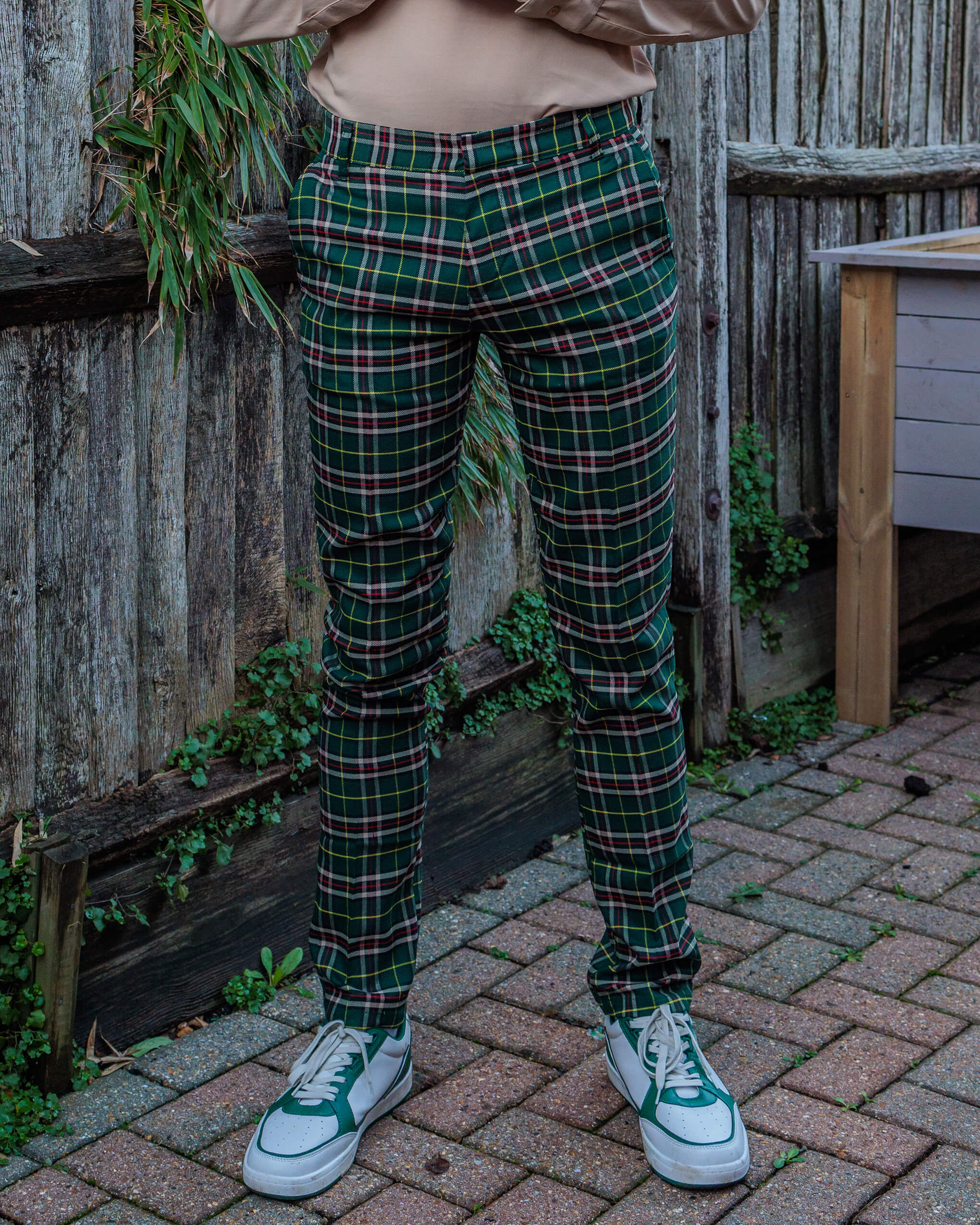 Retro Mod Stretch Plaid Green Tartan Slim Skinny Fitting Trousers - Image 3
