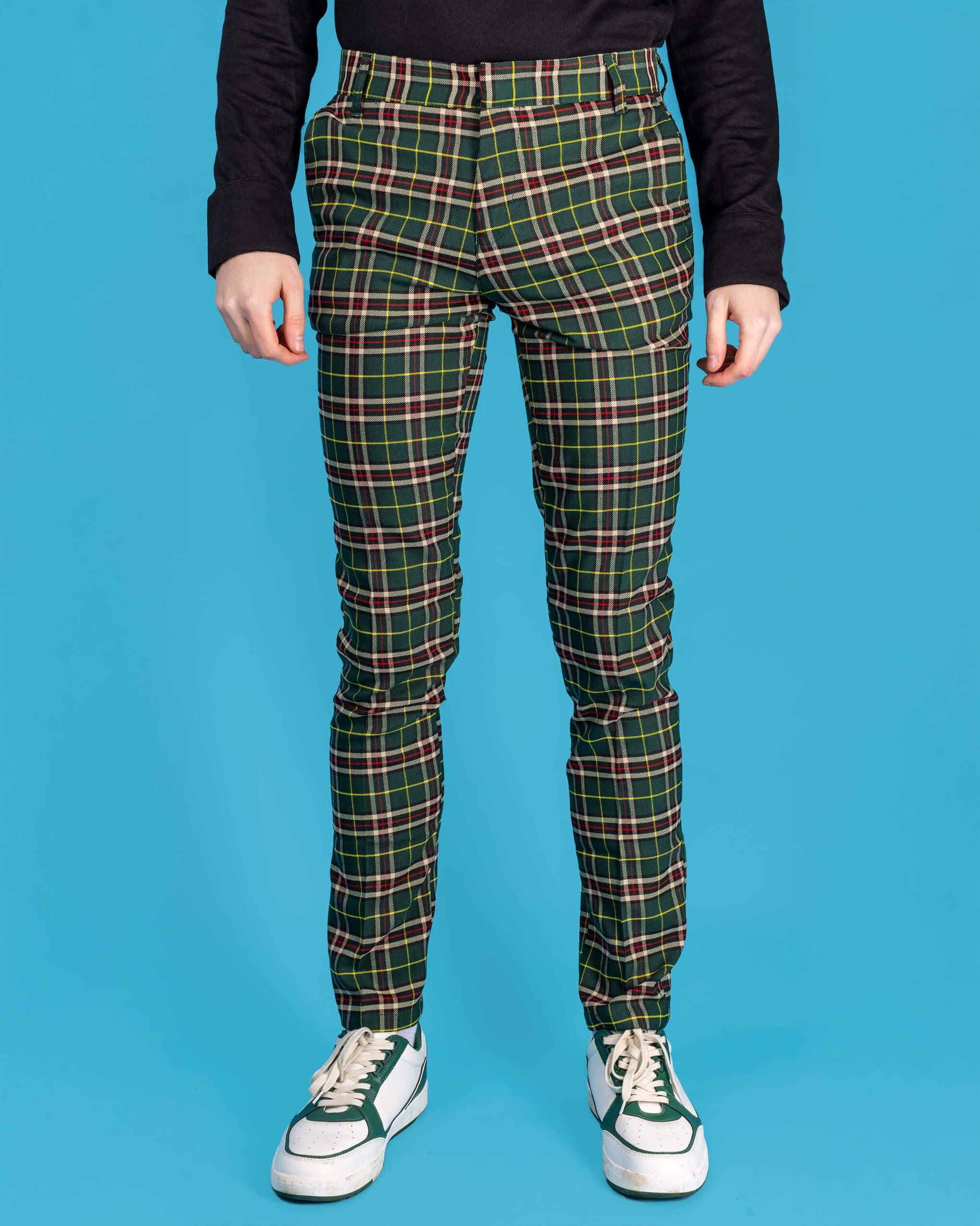 Retro Mod Stretch Plaid Green Tartan Slim Skinny Fitting Trousers - Image 6