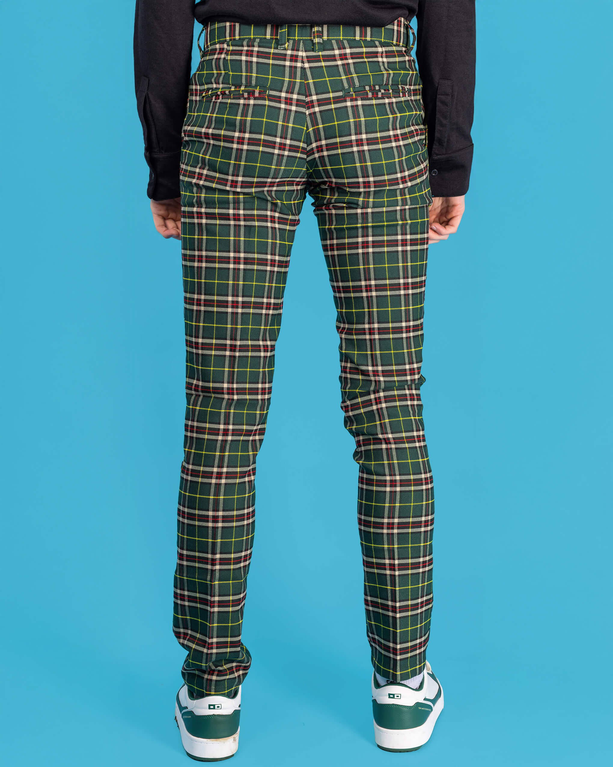 Retro Mod Stretch Plaid Green Tartan Slim Skinny Fitting Trousers - Image 8