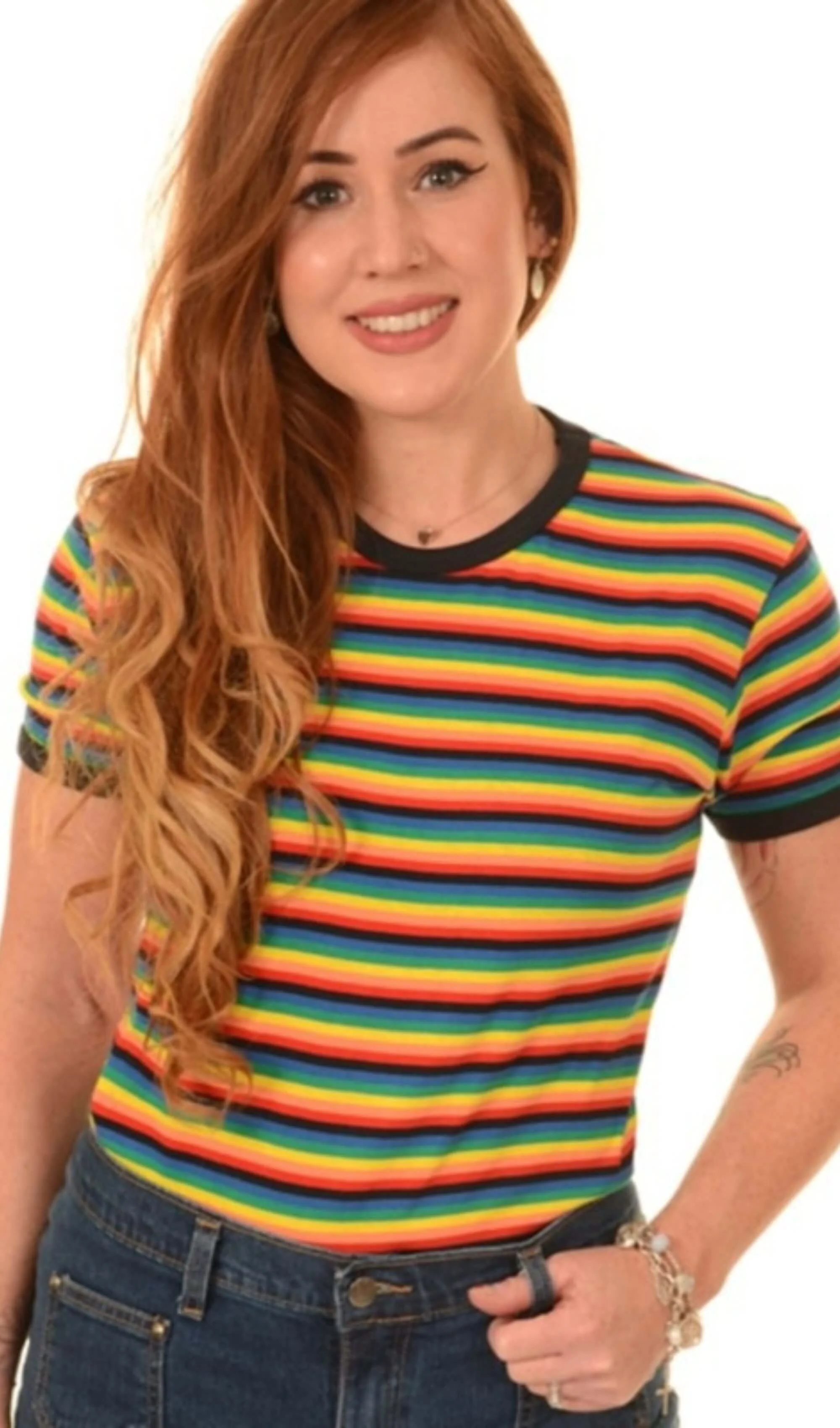 Retro Rainbow Brights Repeat Striped T Shirt - Image 5