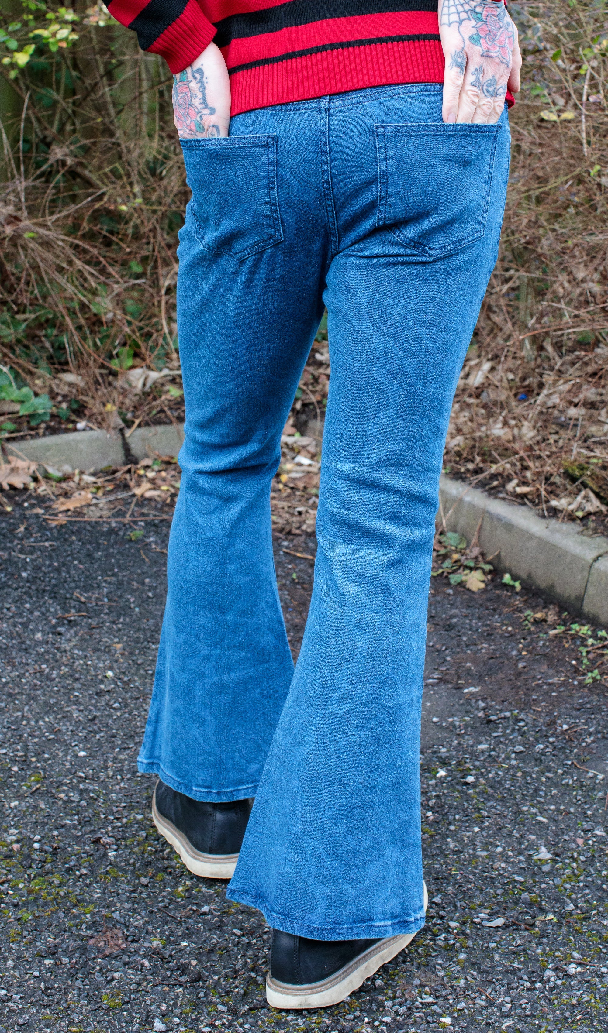 New Fit Retro Stretch Stone Wash Denim Hendrix Paisley Bell Bottom Flares - Image 6