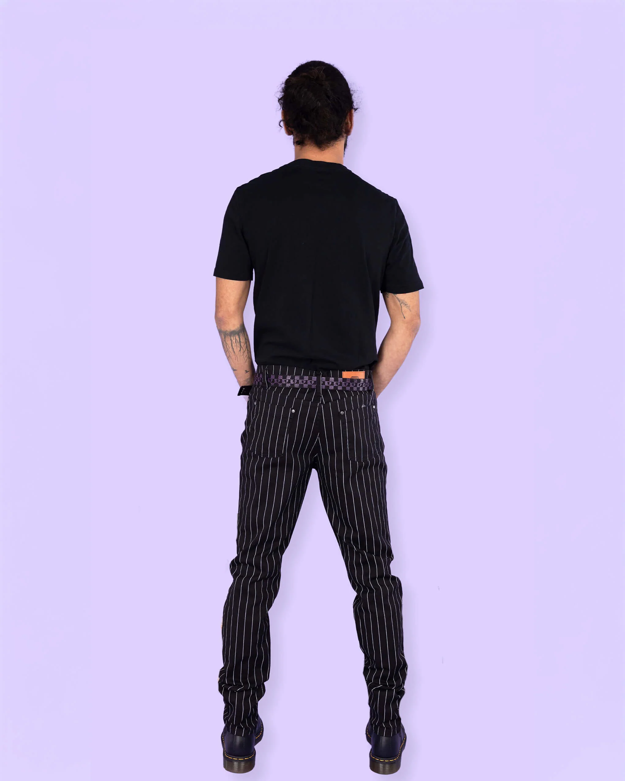 Stretch Black & White Pinstripe Skinny Jeans - Image 8