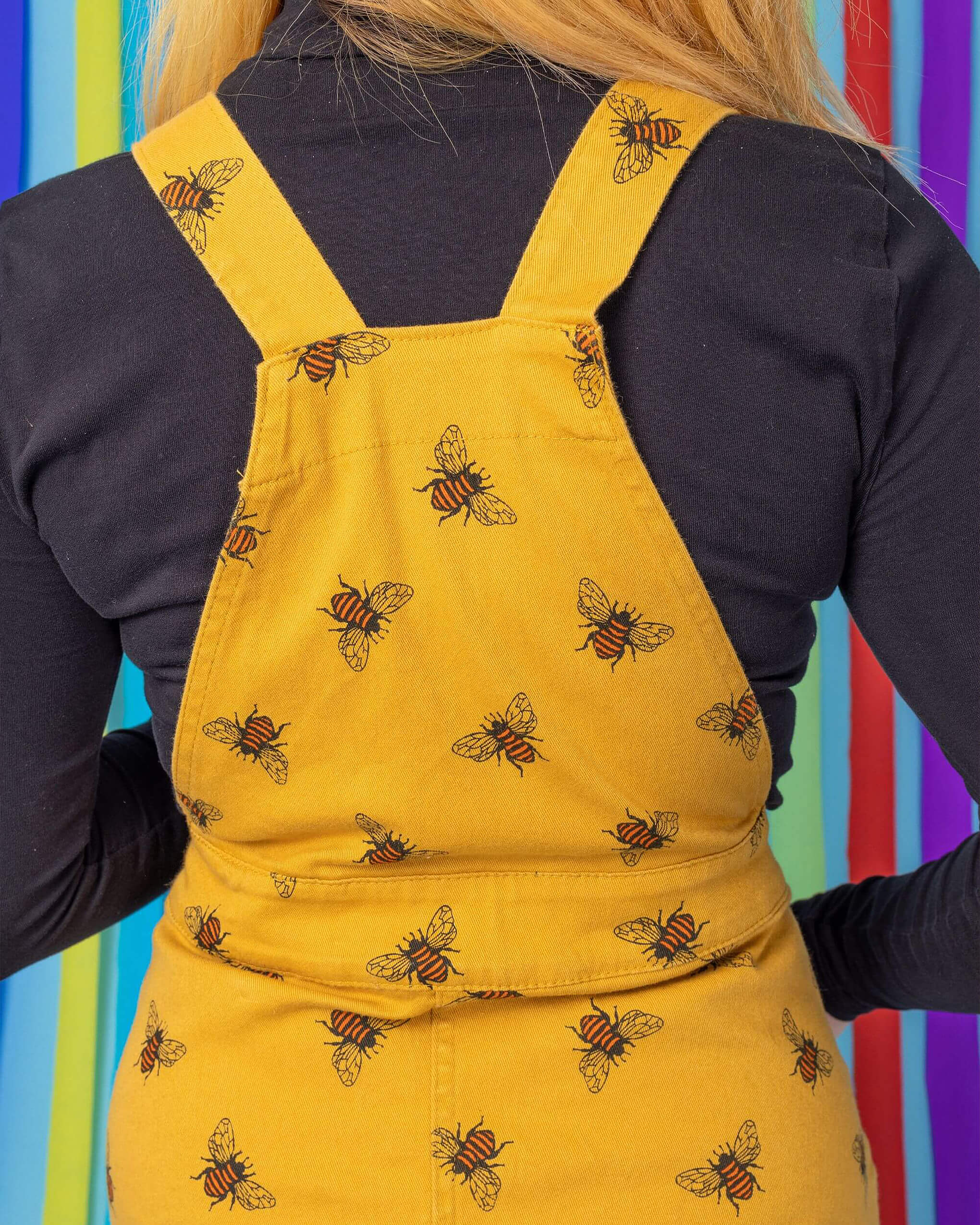 The Bees Knees Bee Print Gold Stretch Twill Pinafore Dress - Image 7