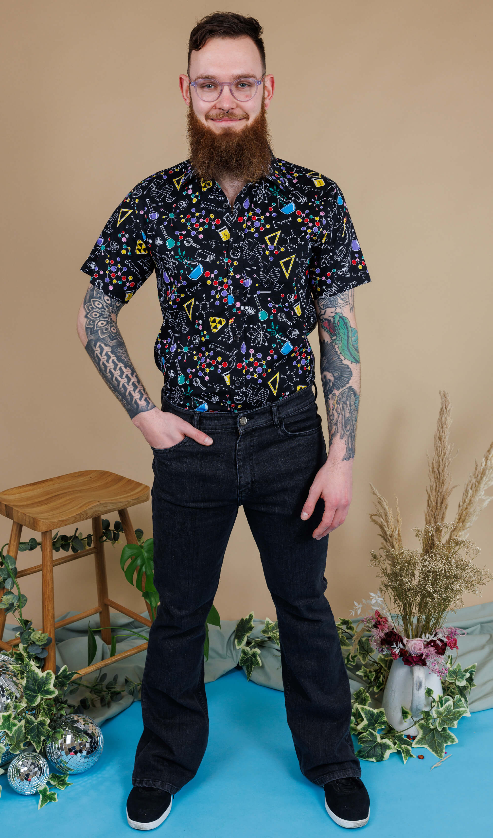 Unisex Black Stonewashed Bellbottom Flares Leg High Waisted Jeans - Image 3