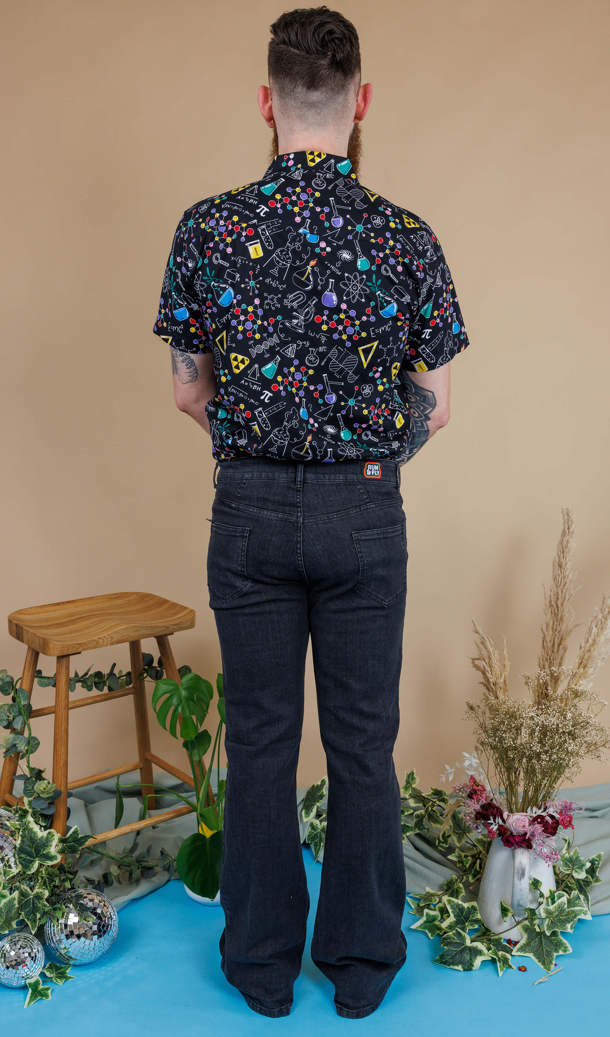 Unisex Black Stonewashed Bellbottom Flares Leg High Waisted Jeans - Image 4